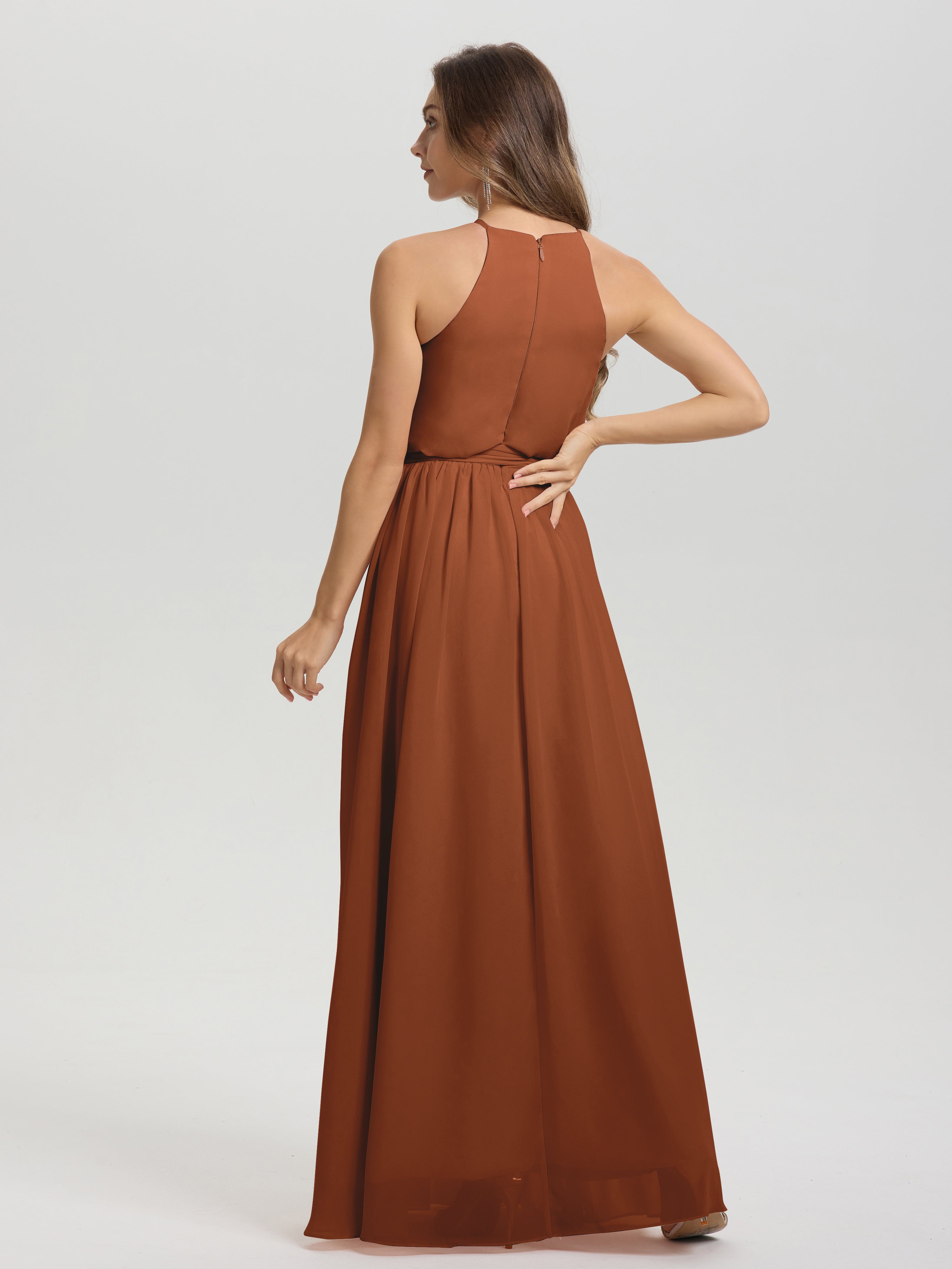 Robe Terracotta Demoiselle D Honneur Licou Trapèze Mousseline Robe Demoiselle D'Honneur
