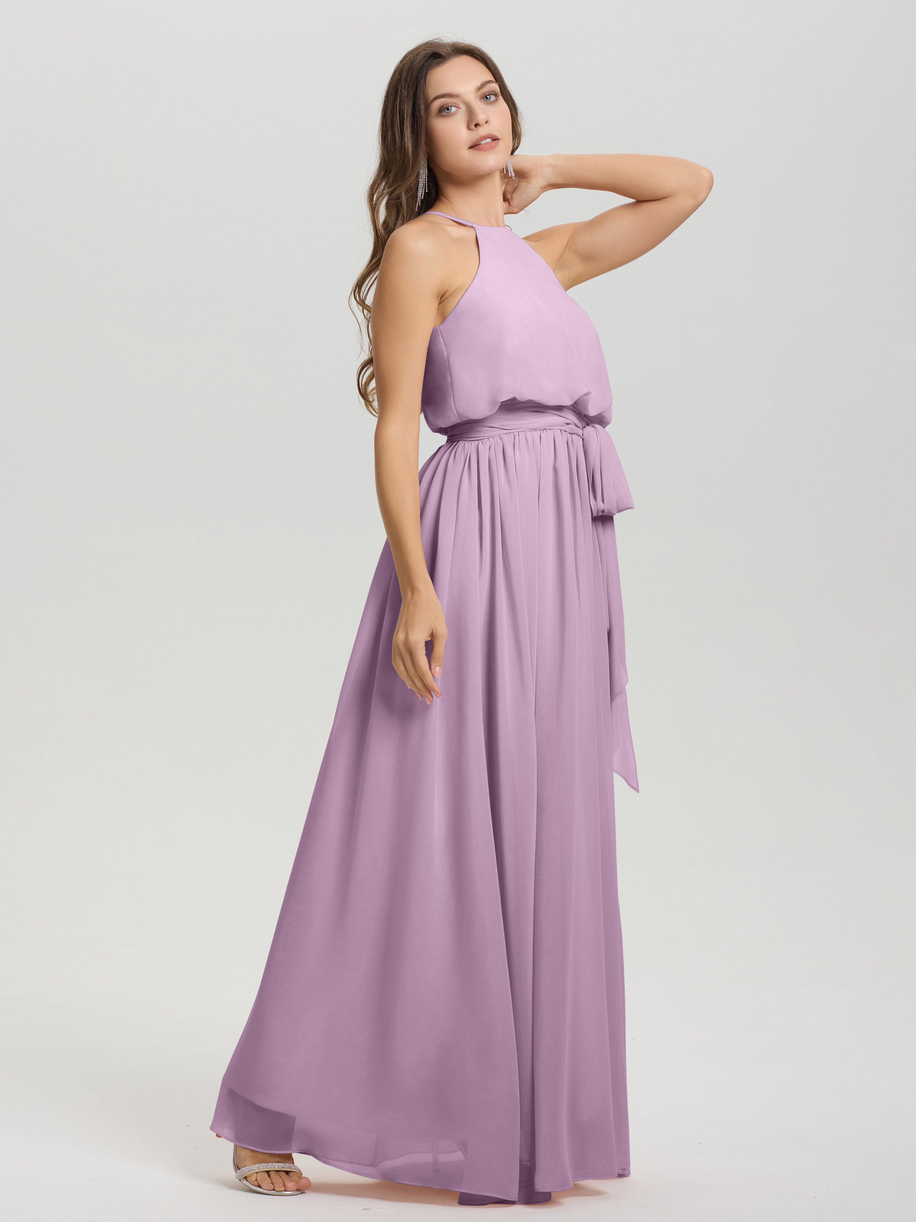 Robes De Demoiselle D'Honneur Glycine Licou Trapèze Mousseline Robe Demoiselle D'Honneur