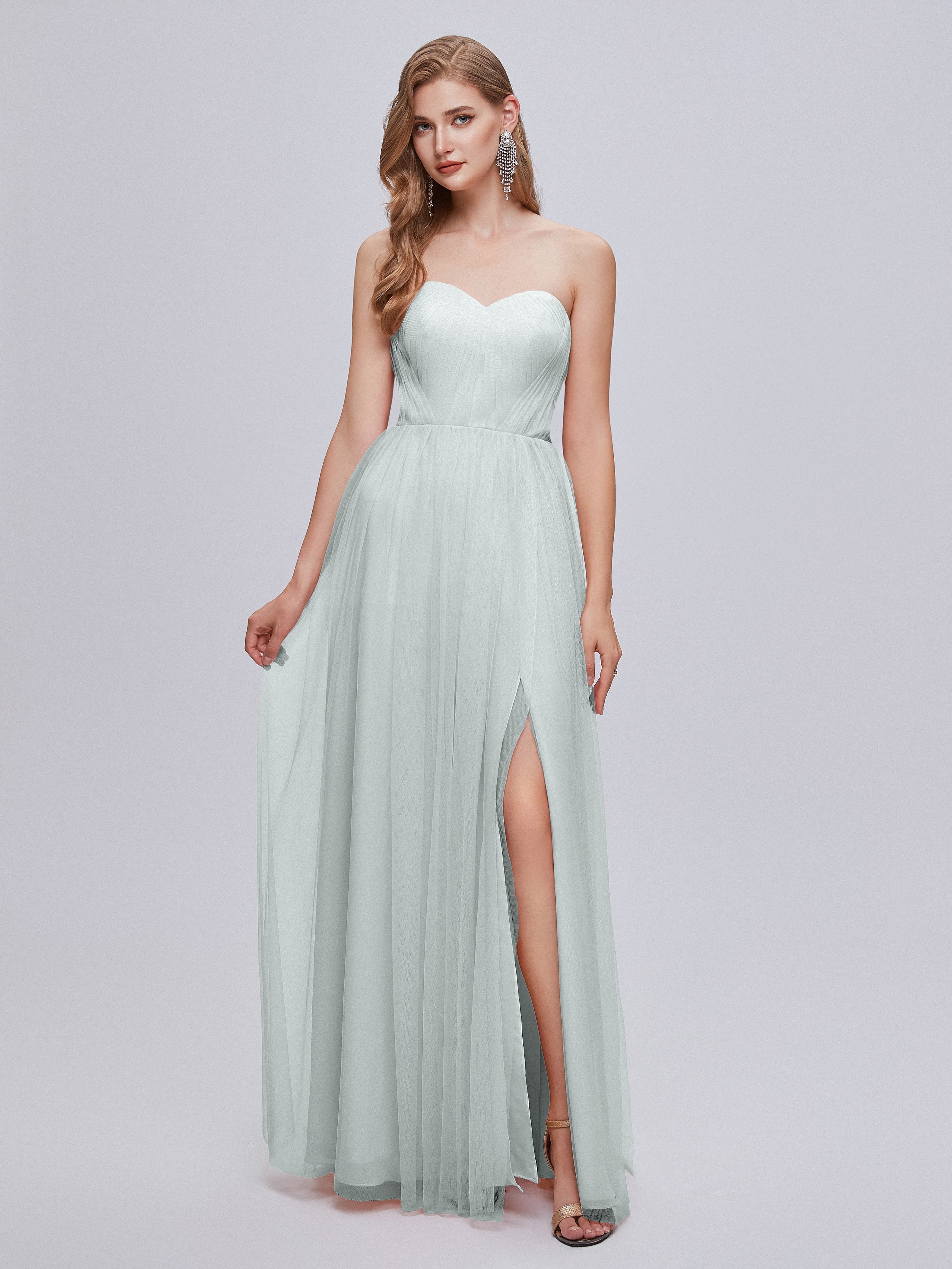 Robes De Demoiselle D'Honneur Celadon Grande Taille Dos En V Manches Courtes Mousseline