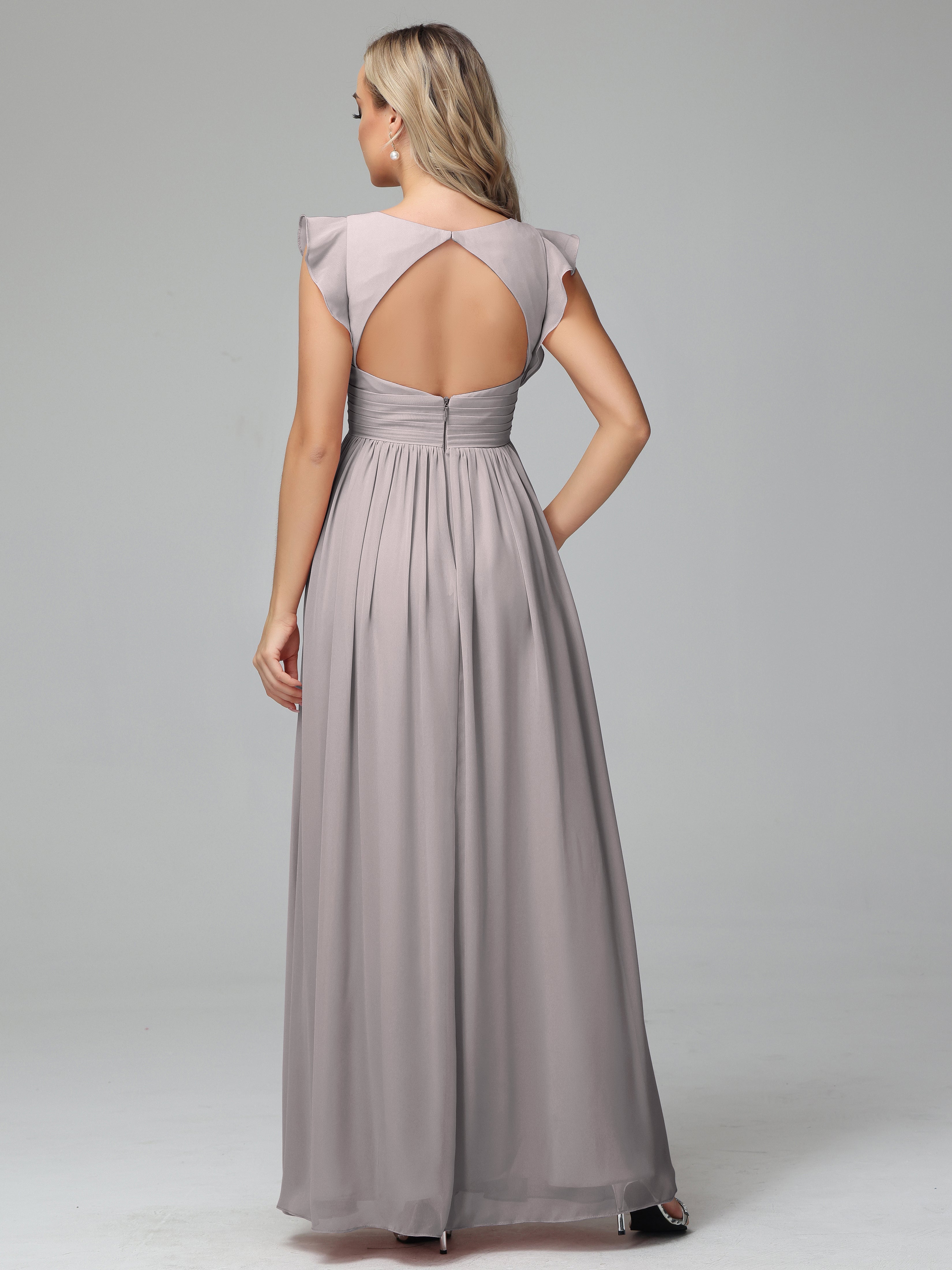 Robes De Demoiselle D'Honneur En Argent Trapèze Mousseline Longue Robes Demoiselle D'Honneur