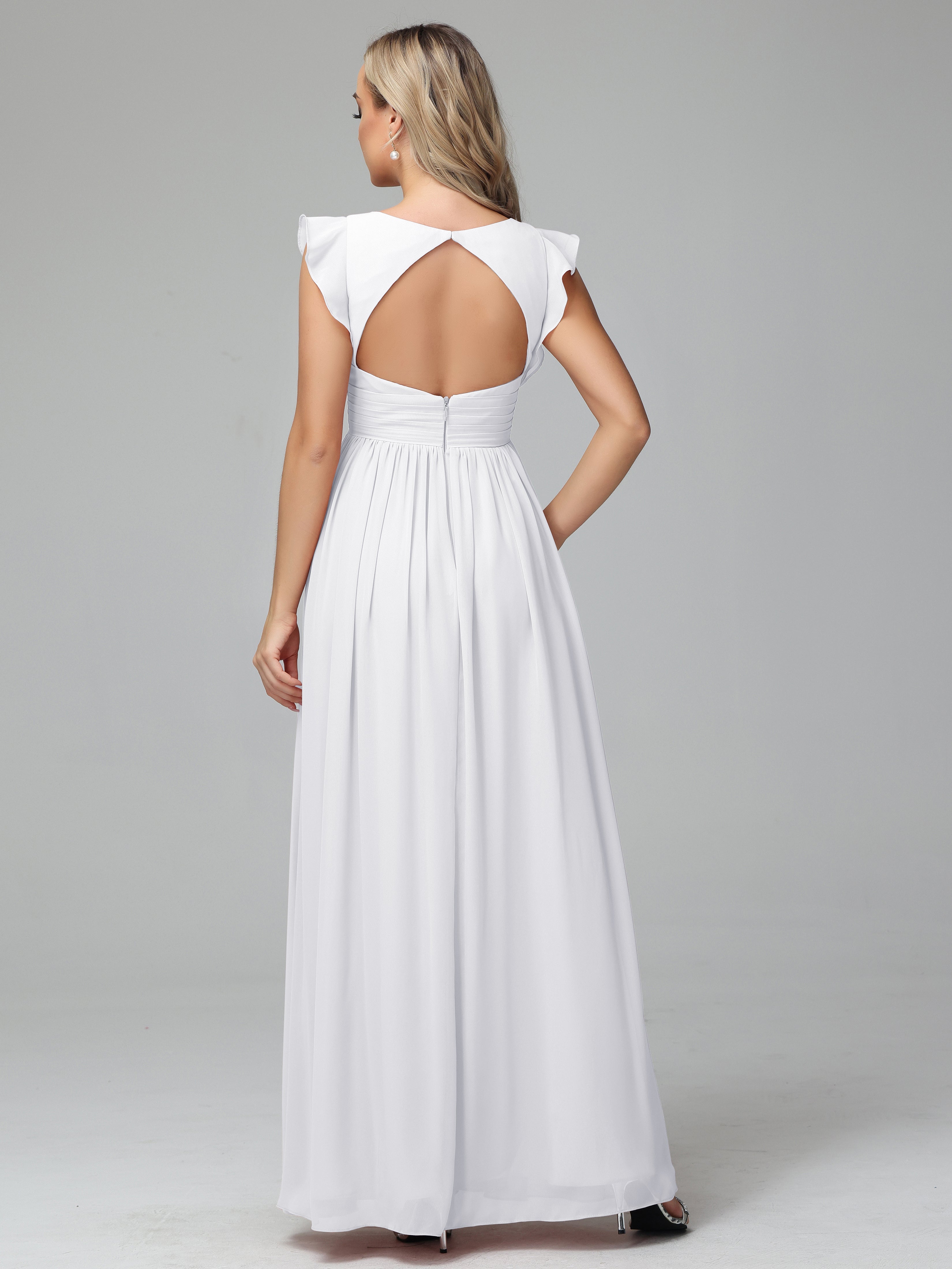 Longues Robes De Demoiselle D'Honneur Blanches Trapèze Mousseline Longue Robes Demoiselle D'Honneur