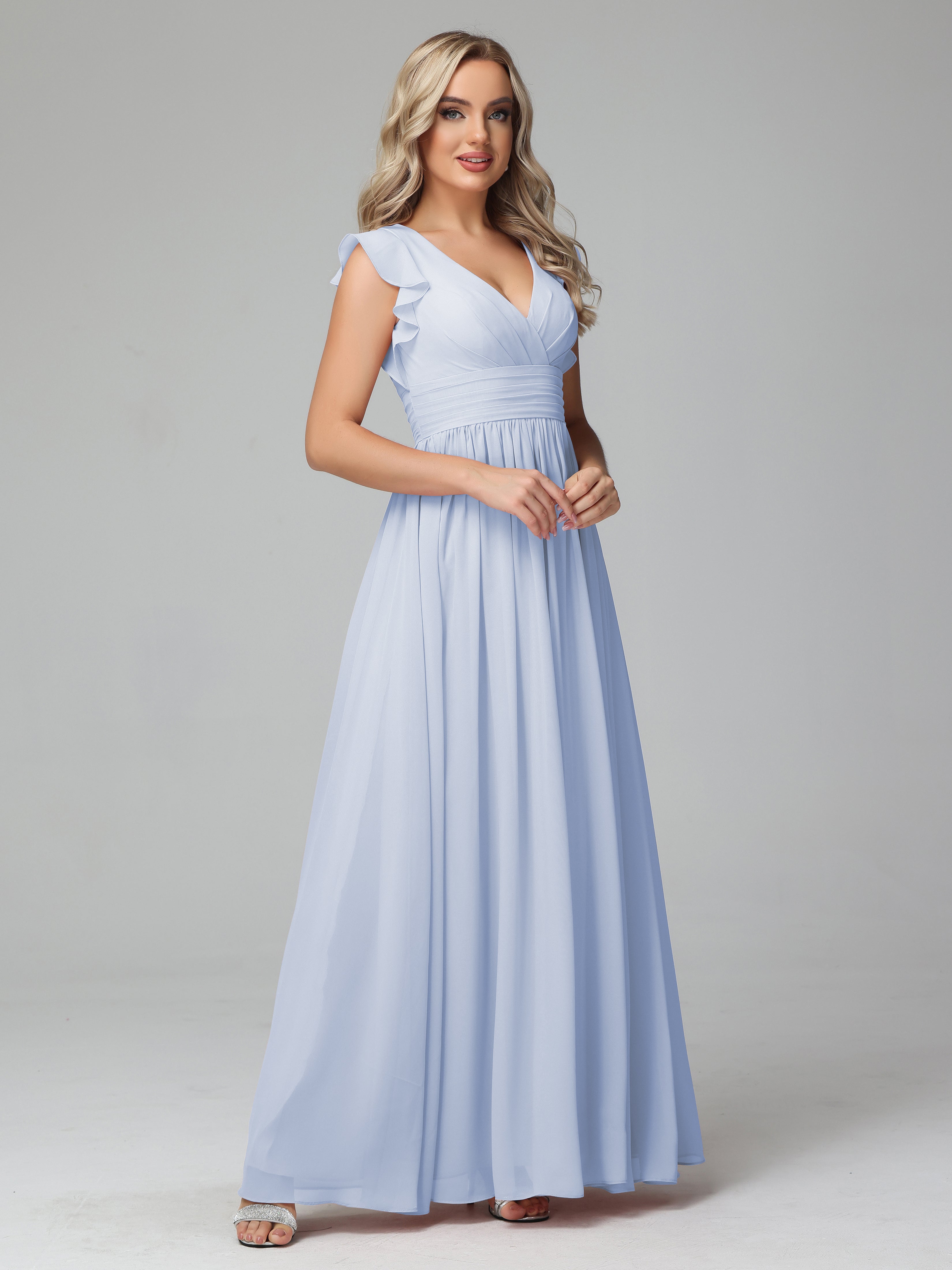 Robes De Demoiselle D'Honneur Bleu Ciel Trapèze Mousseline Longue Robes Demoiselle D'Honneur