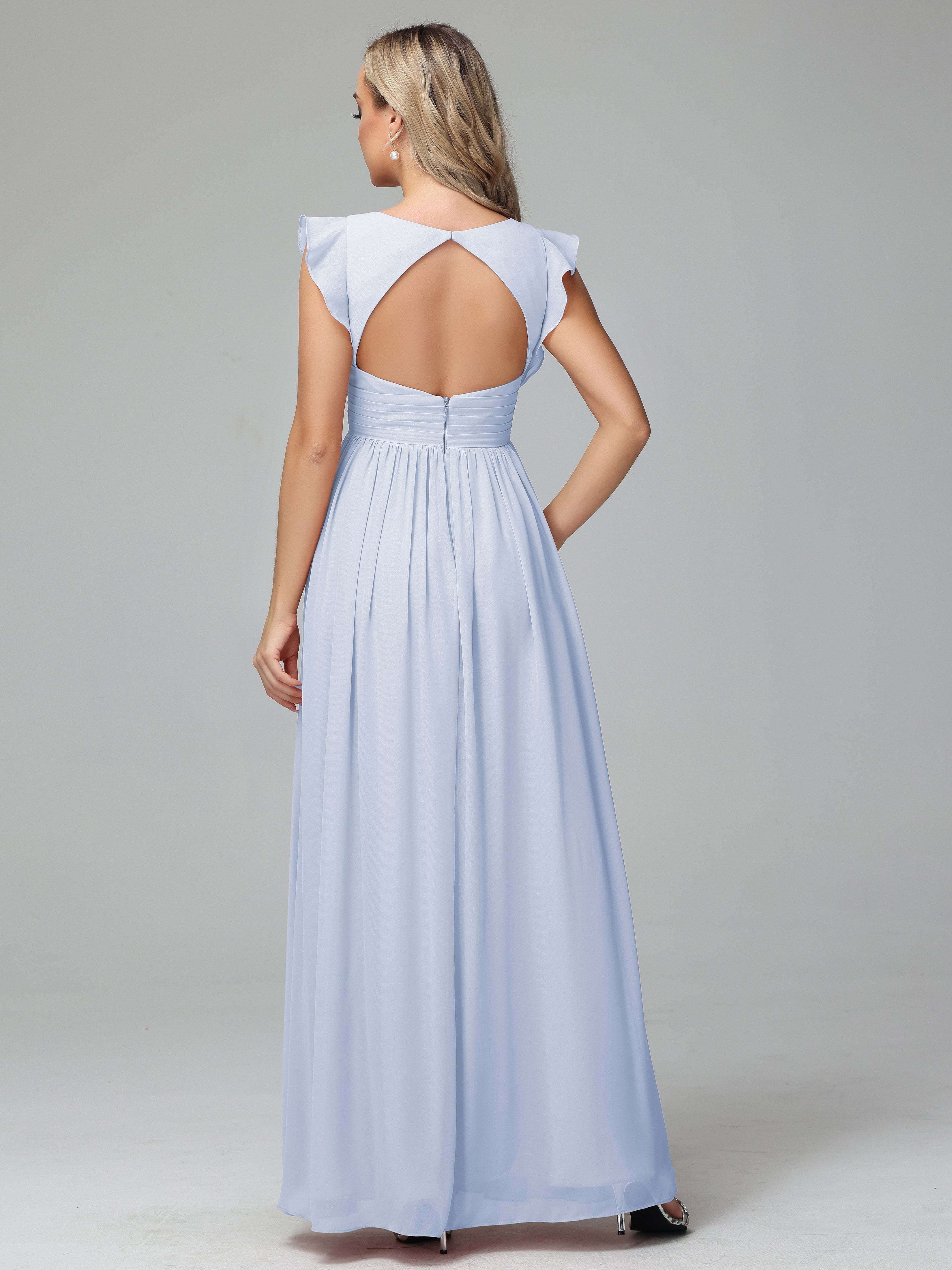 Robes De Demoiselle D'Honneur Bleu Ciel Trapèze Mousseline Longue Robes Demoiselle D'Honneur