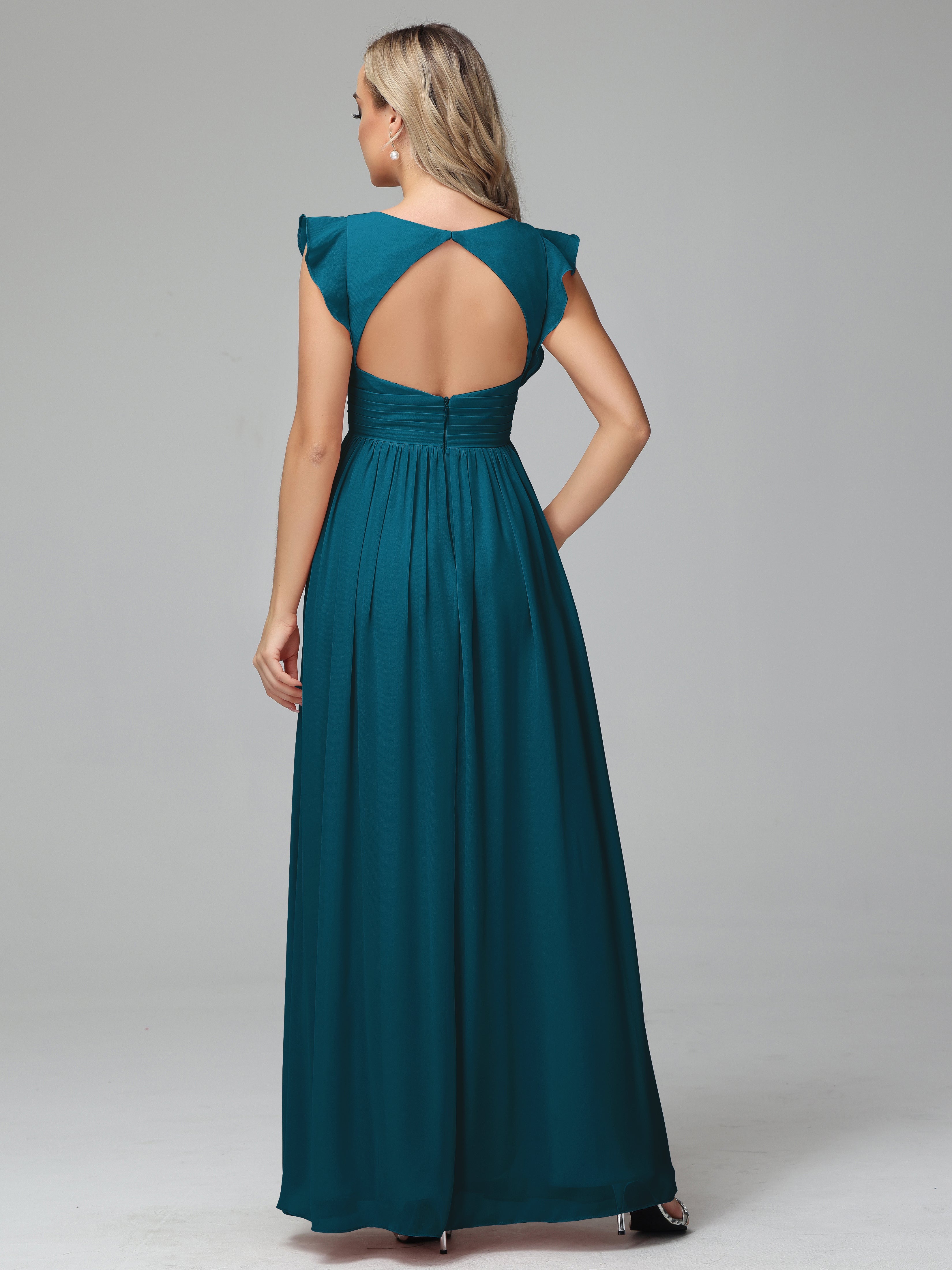 Robe De Demoiselle D'Honneur Bleu Encre Trapèze Mousseline Longue Robes Demoiselle D'Honneur