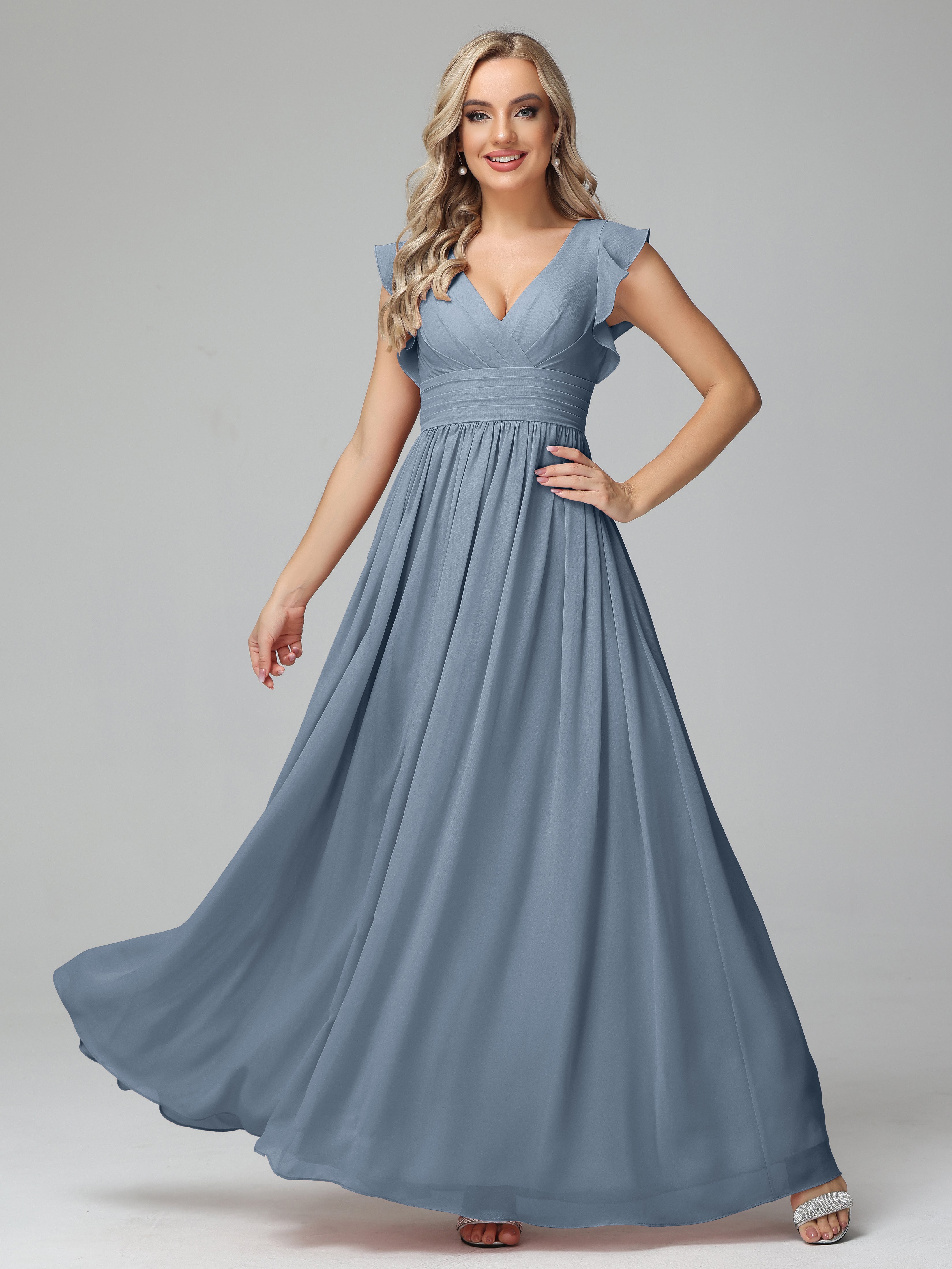 Robes De Demoiselle D'Honneur Bleu Poudre Trapèze Mousseline Longue Robes Demoiselle D'Honneur