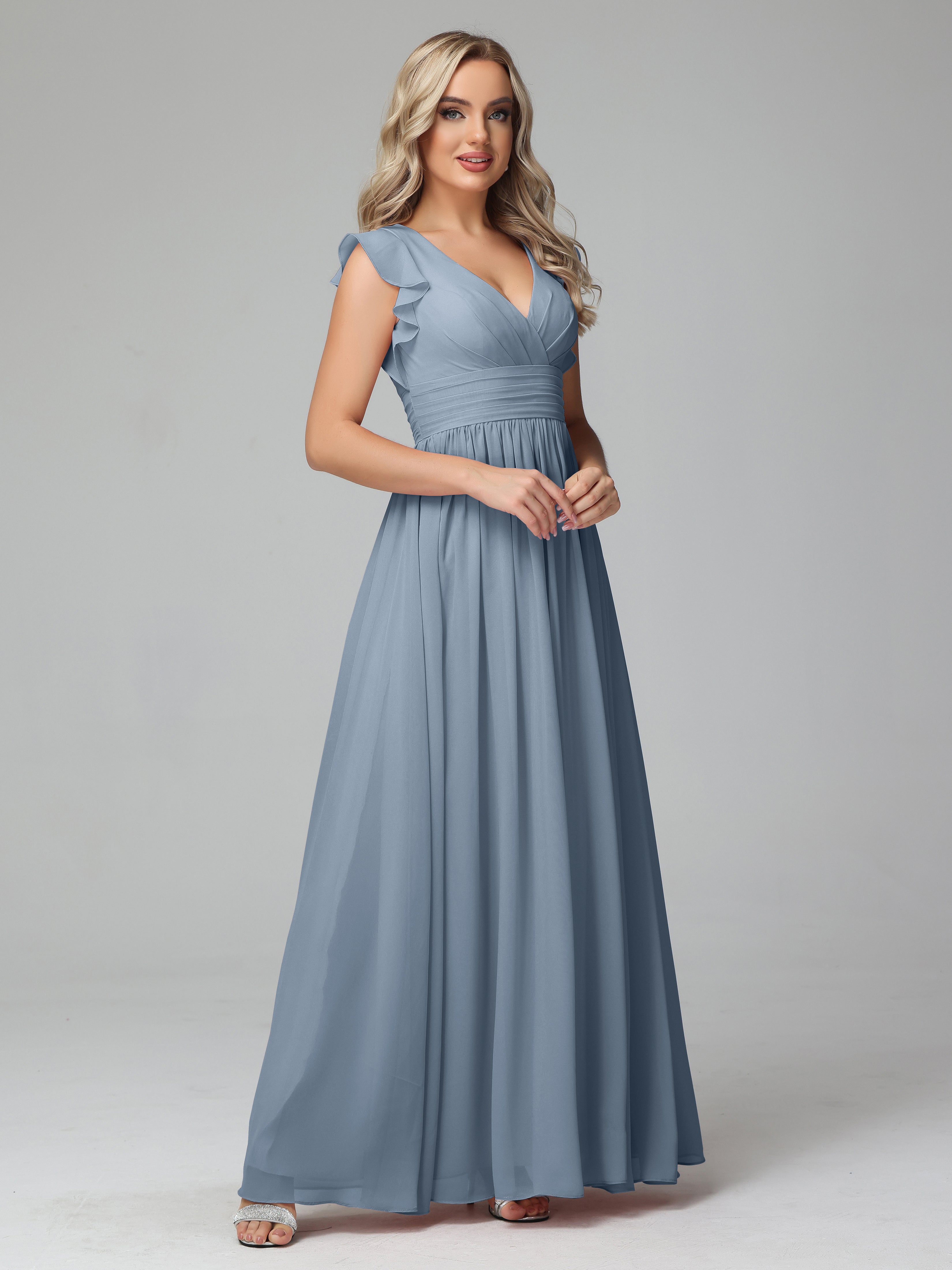 Robes De Demoiselle D'Honneur Bleu Poudre Trapèze Mousseline Longue Robes Demoiselle D'Honneur