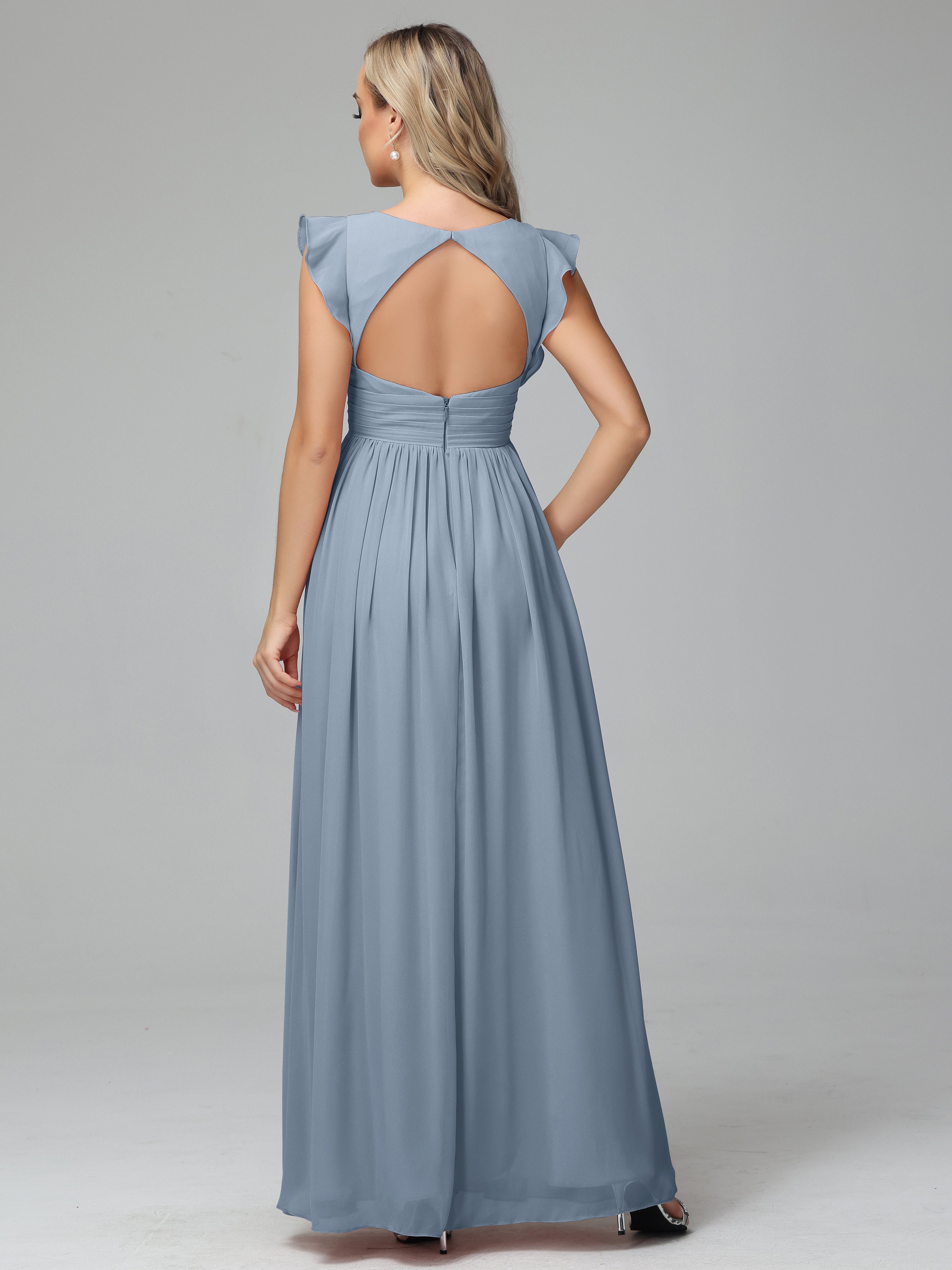 Robes De Demoiselle D'Honneur Bleu Poudre Trapèze Mousseline Longue Robes Demoiselle D'Honneur