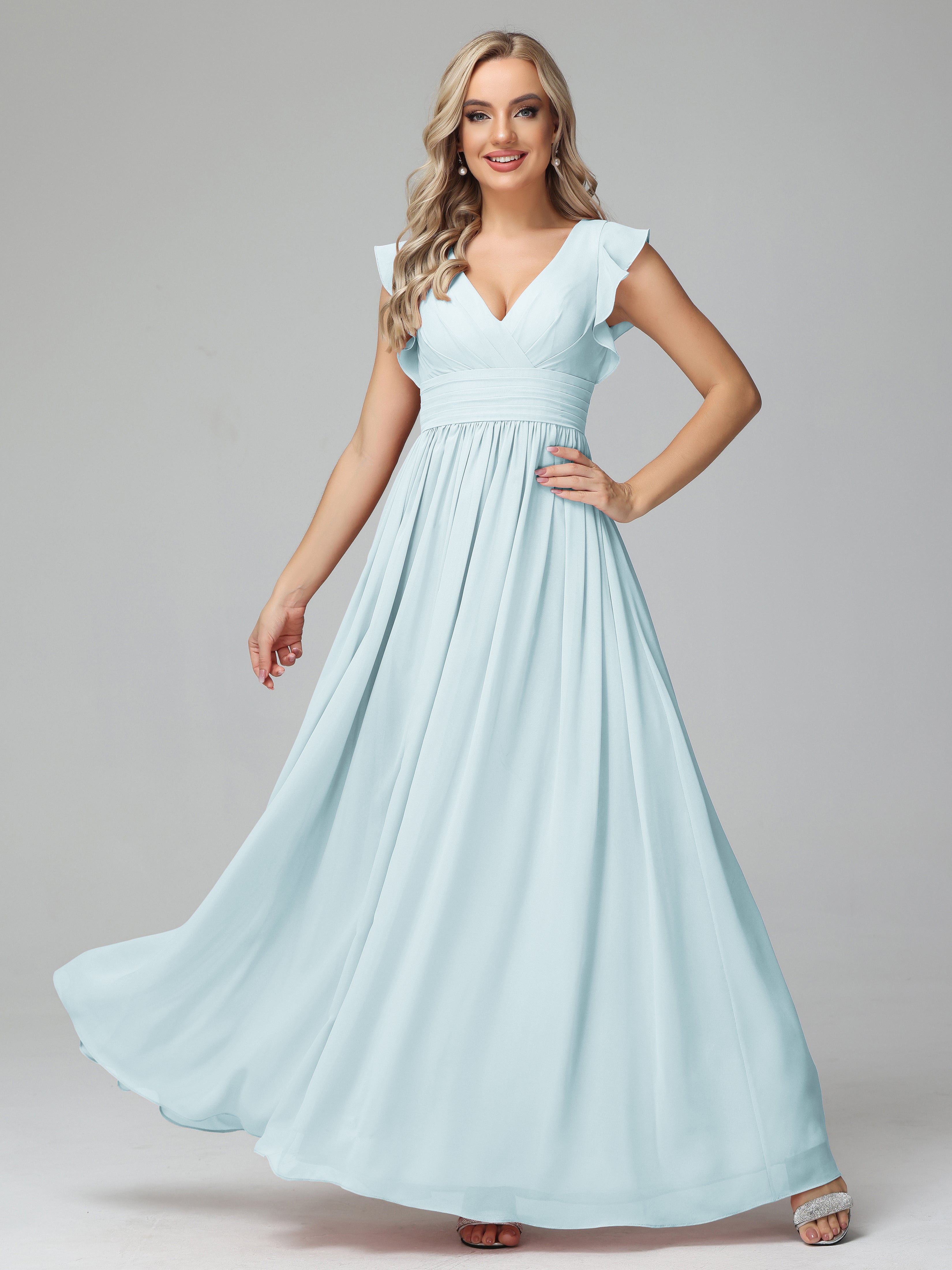 Robe De Demoiselle D'Honneur Brume Trapèze Mousseline Longue Robes Demoiselle D'Honneur