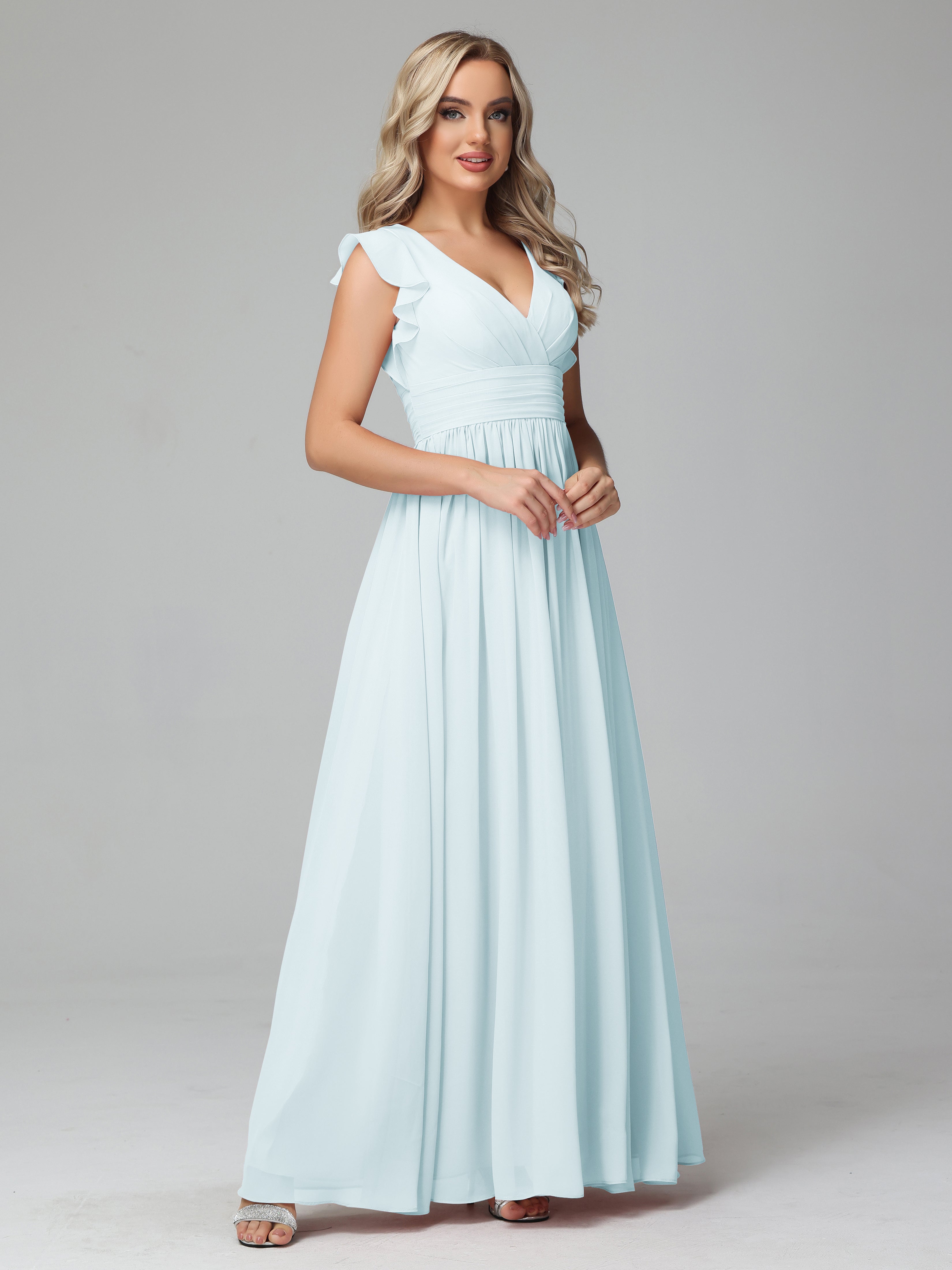 Robe De Demoiselle D'Honneur Brume Trapèze Mousseline Longue Robes Demoiselle D'Honneur