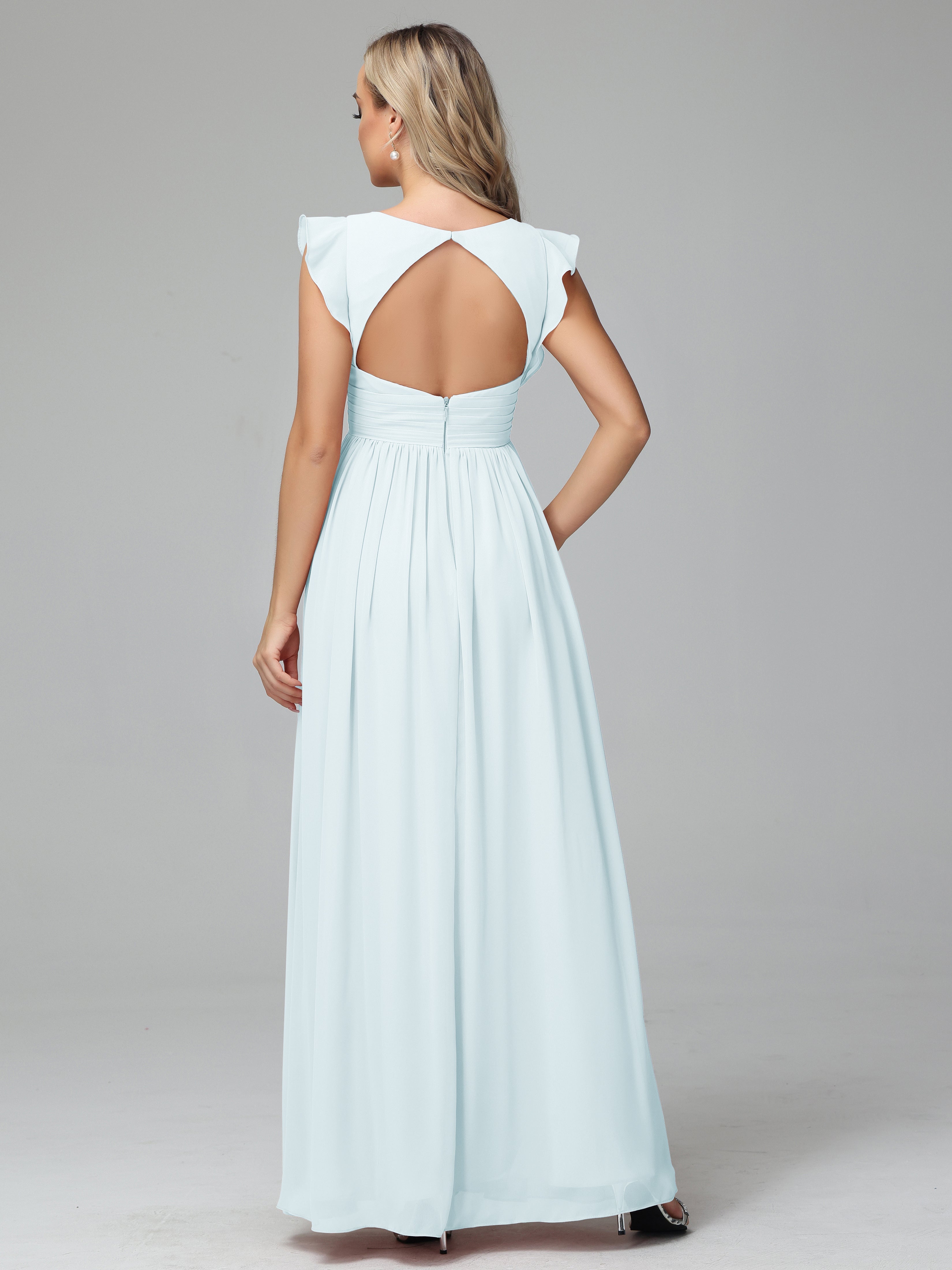 Robe De Demoiselle D'Honneur Brume Trapèze Mousseline Longue Robes Demoiselle D'Honneur