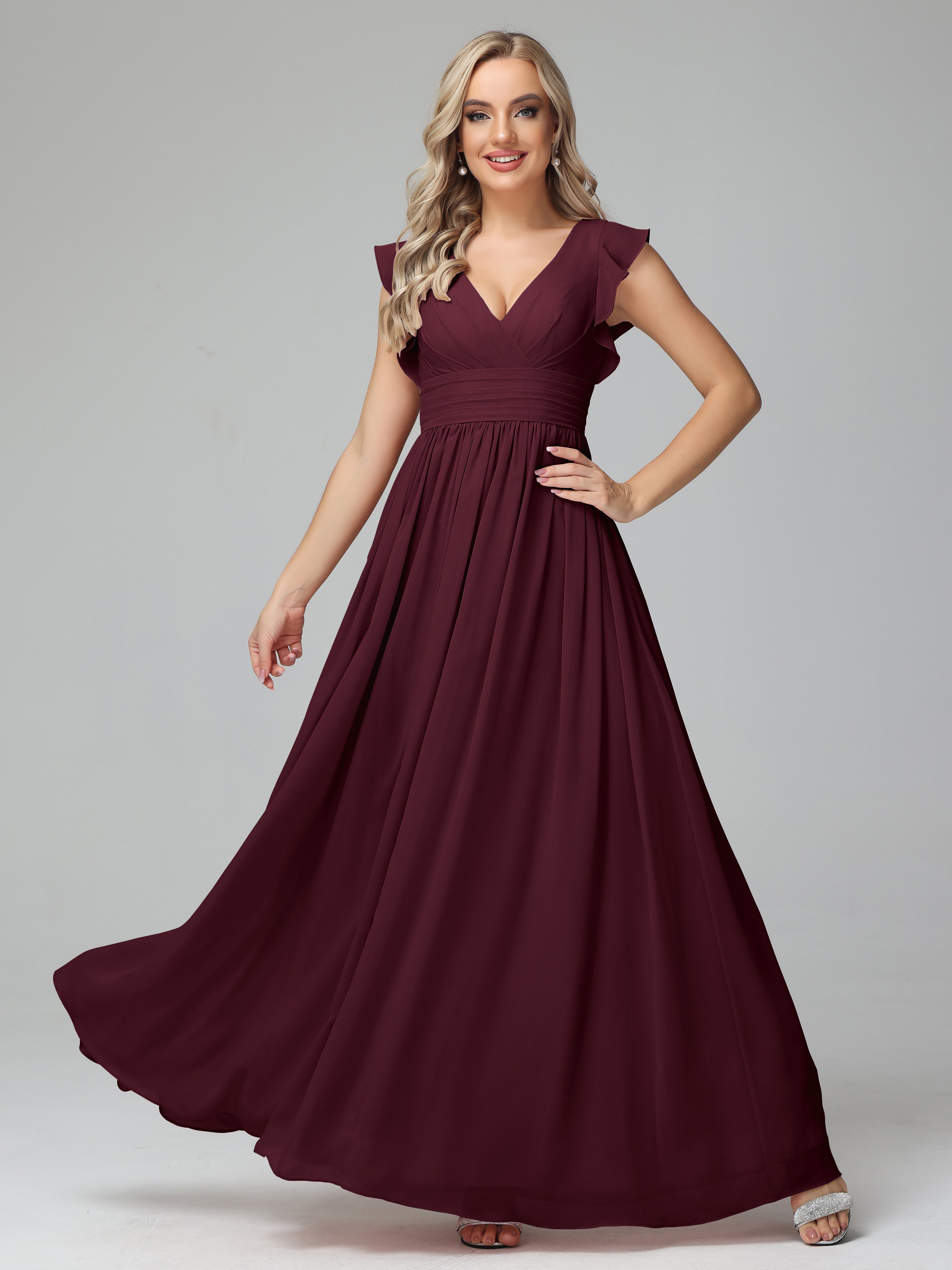 Robes De Demoiselle D'Honneur Cabernet Trapèze Mousseline Longue Robes Demoiselle D'Honneur