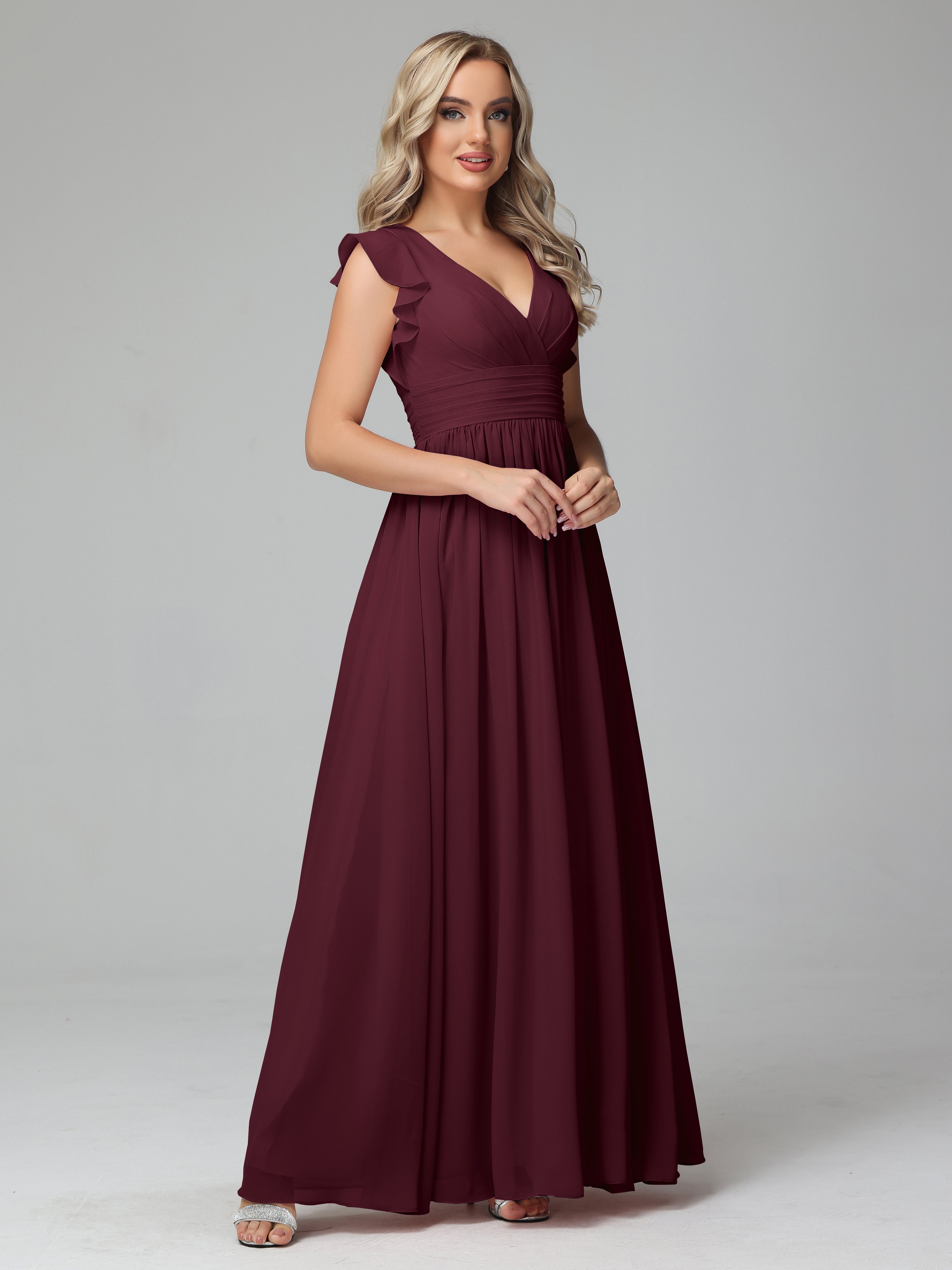 Robes De Demoiselle D'Honneur Cabernet Trapèze Mousseline Longue Robes Demoiselle D'Honneur