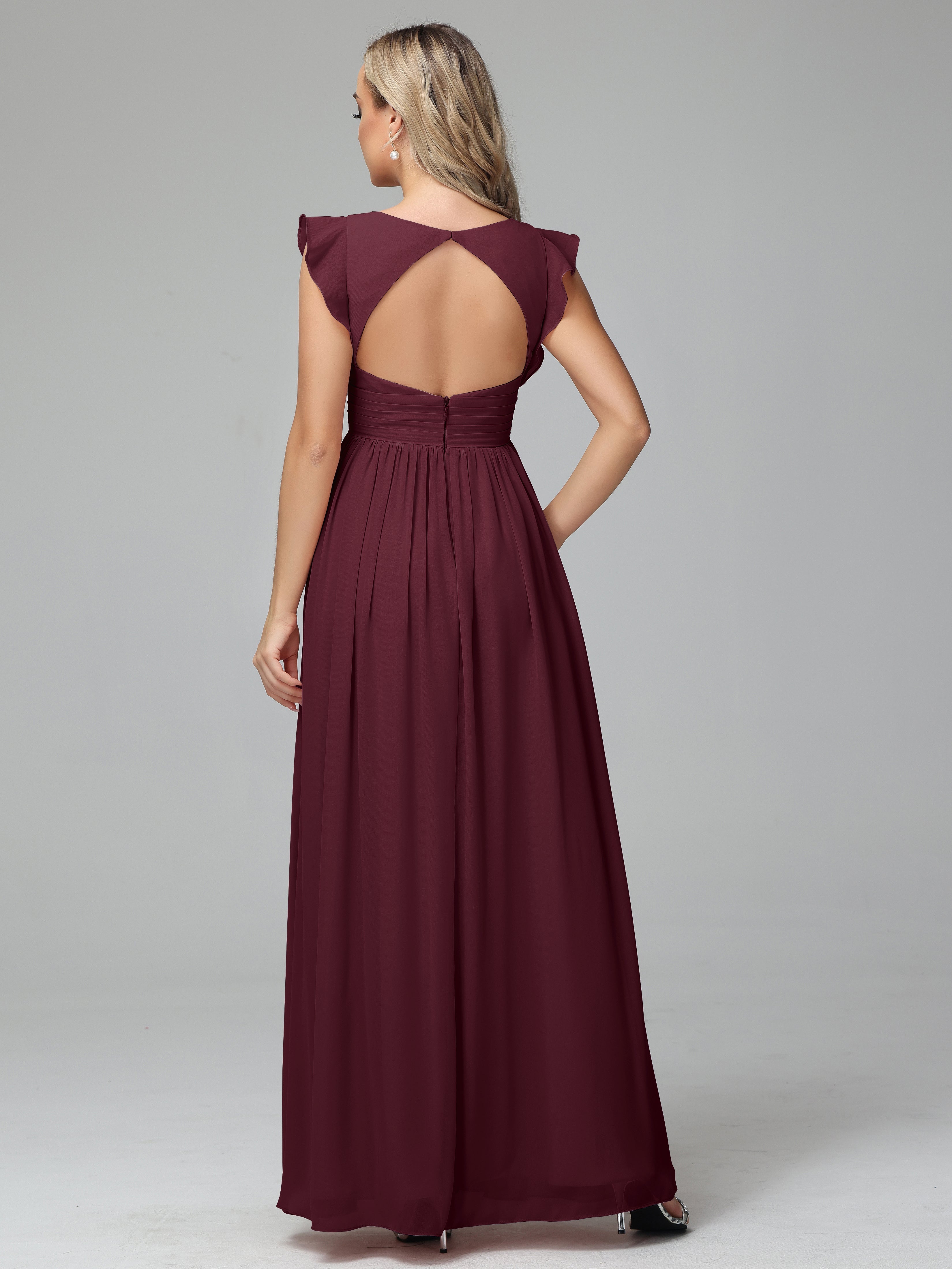 Robes De Demoiselle D'Honneur Cabernet Trapèze Mousseline Longue Robes Demoiselle D'Honneur