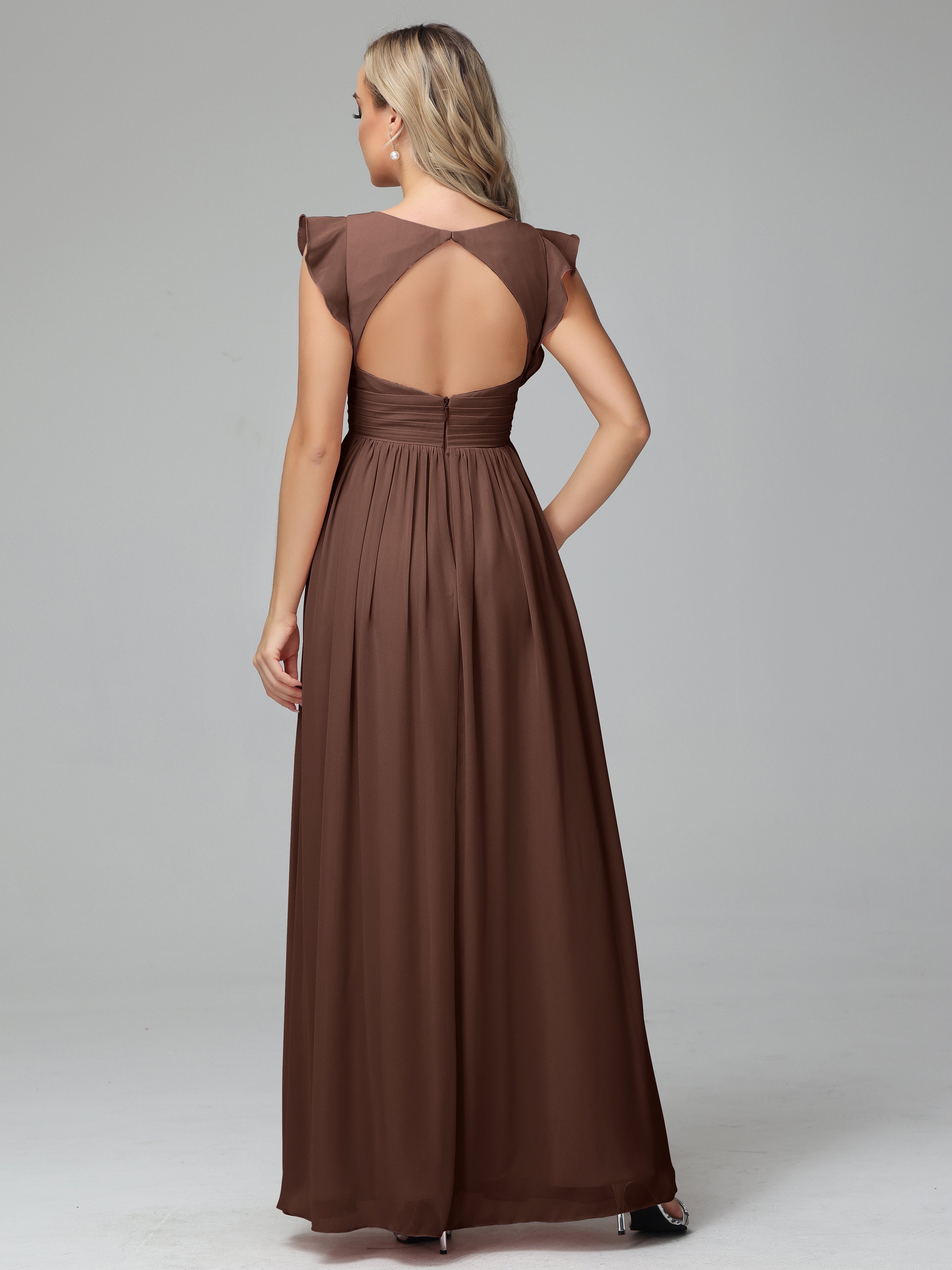 Robes De Demoiselle D'Honneur En Chocolat Trapèze Mousseline Longue Robes Demoiselle D'Honneur