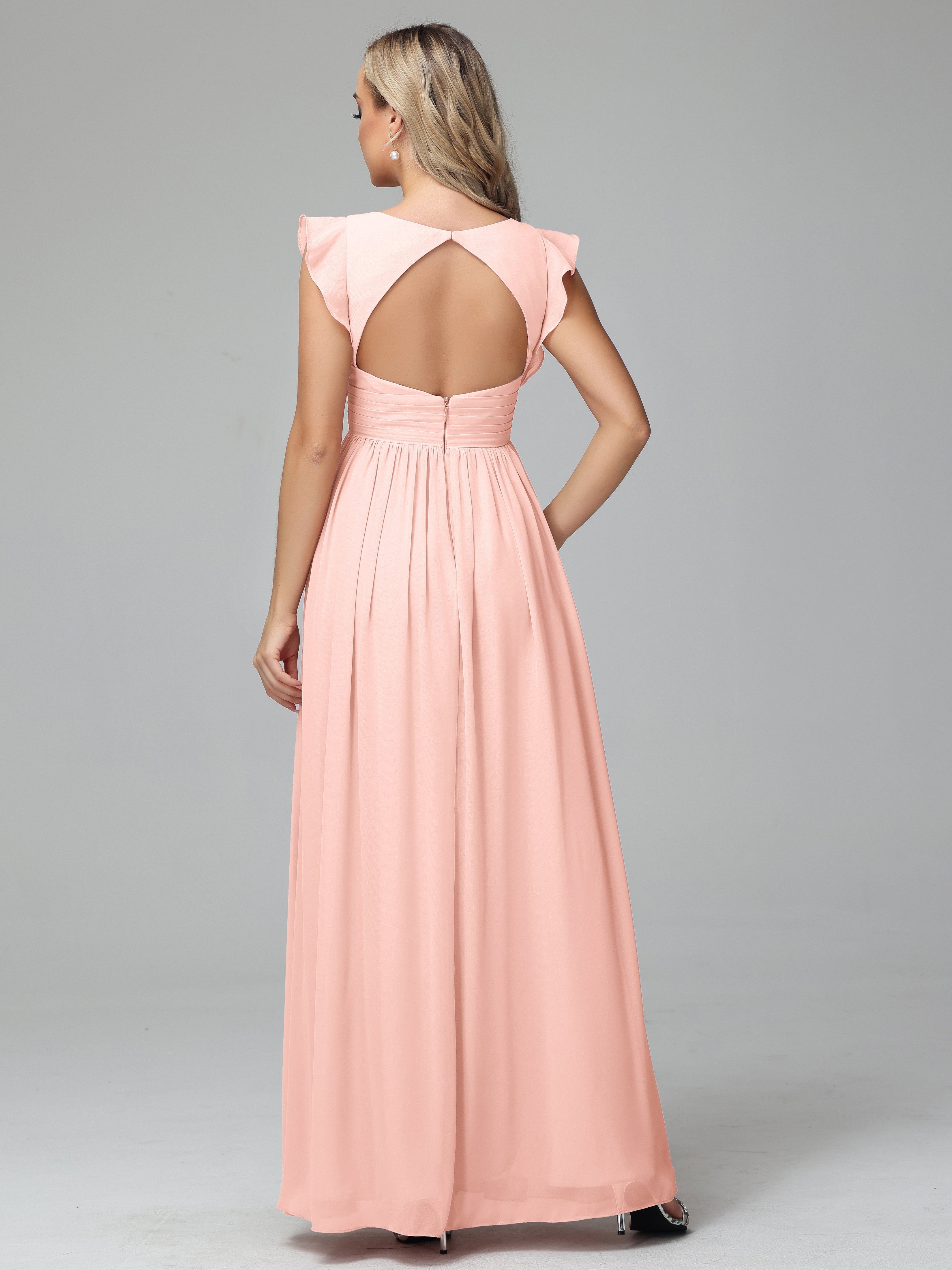 Robe Demoiselle Honneur Corail Trapèze Mousseline Longue Robes Demoiselle D'Honneur