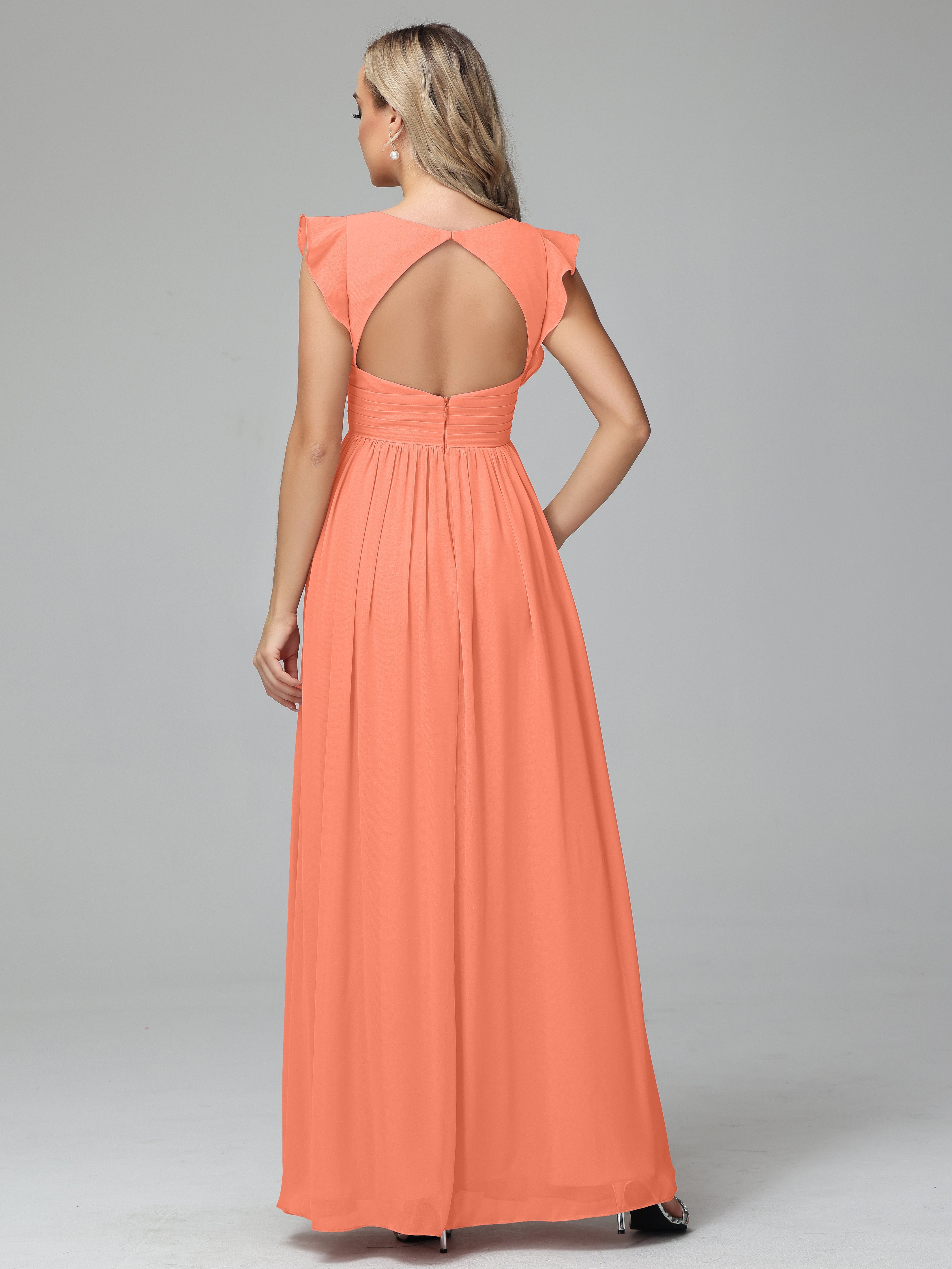 Robes De Demoiselle D'Honneur Coucher De Soleil Trapèze Mousseline Longue Robes Demoiselle D'Honneur