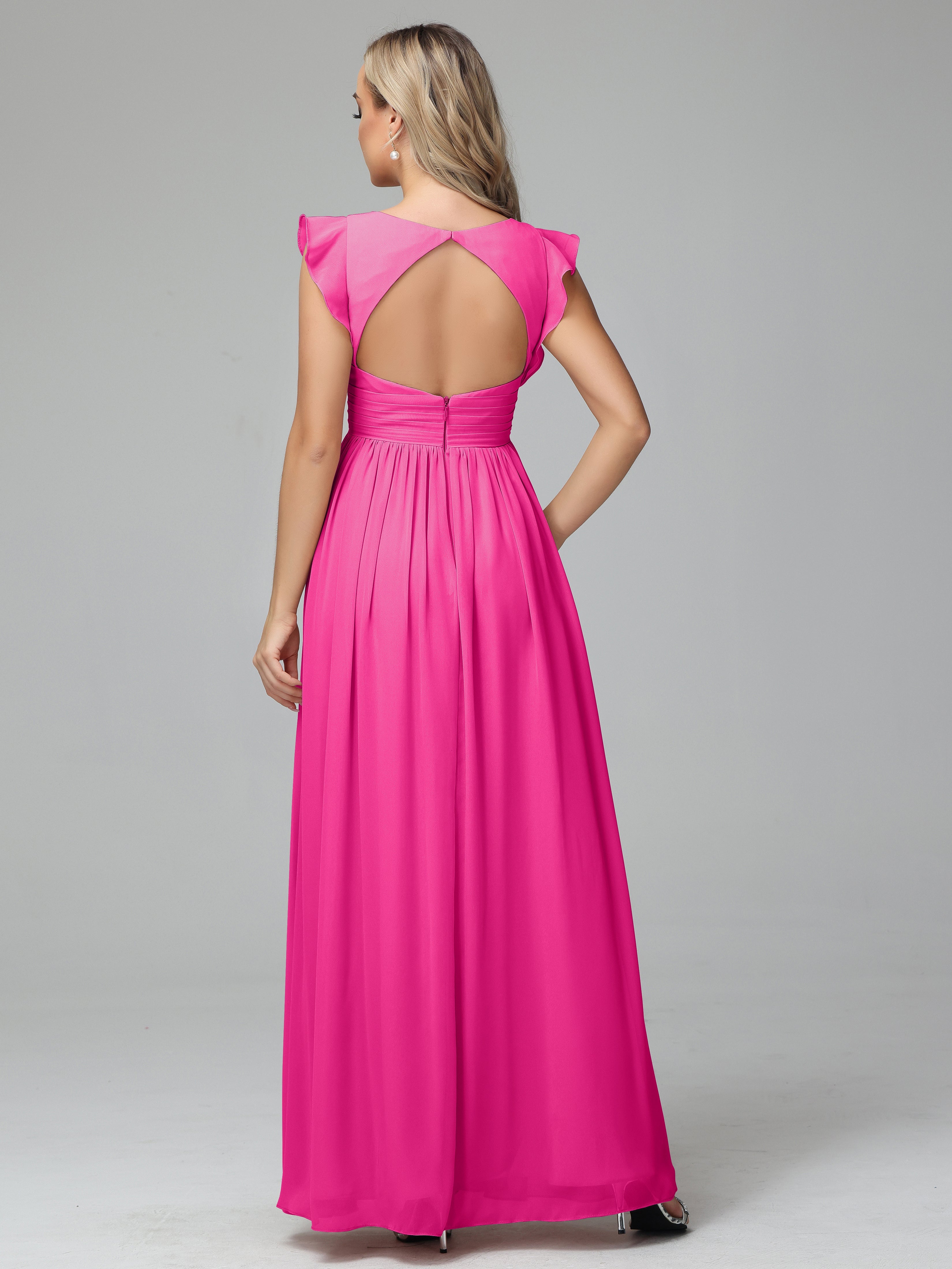 Robes De Demoiselle D'Honneur Rose Fuchsia Trapèze Mousseline Longue Robes Demoiselle D'Honneur