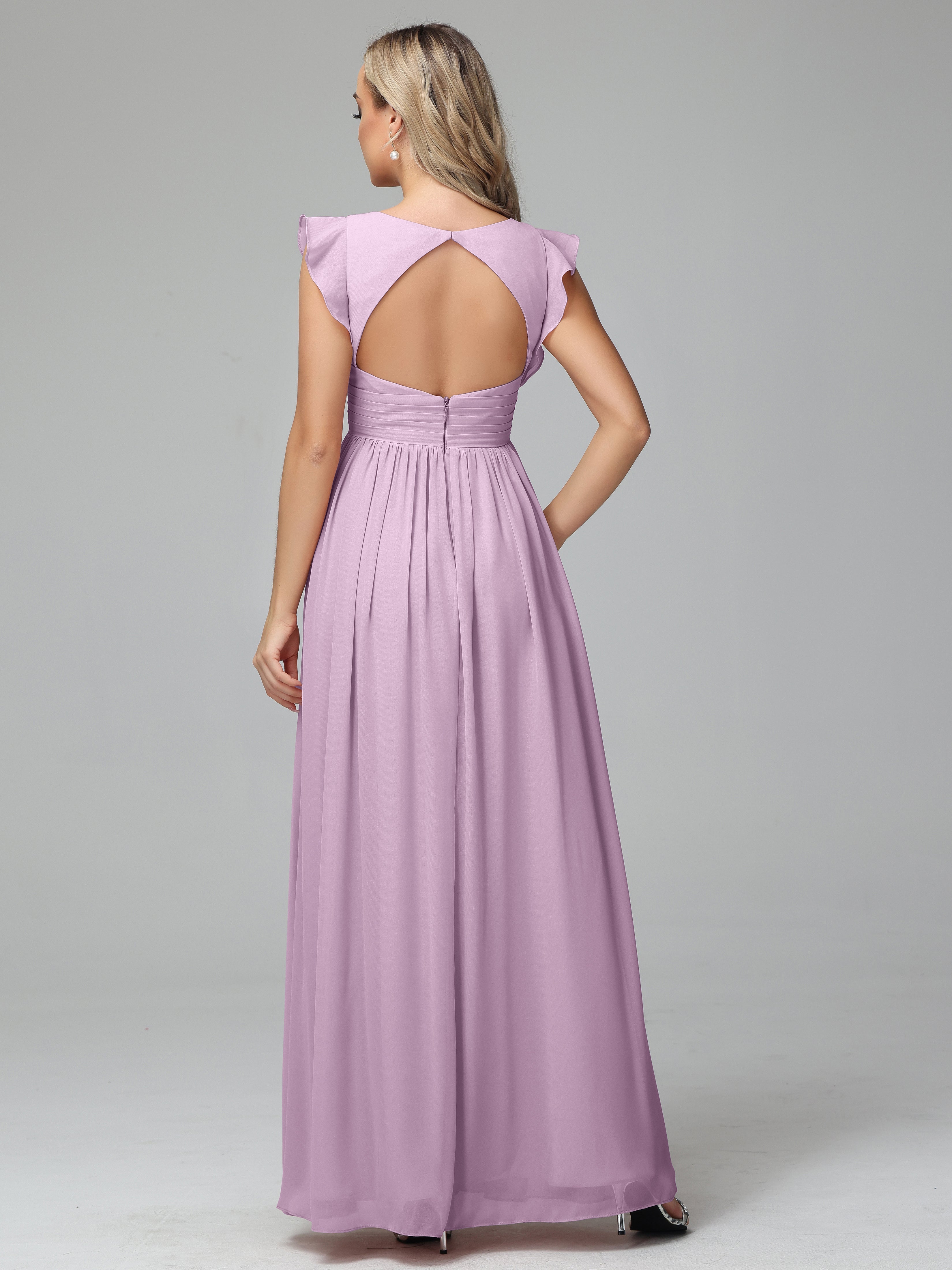 Robes De Demoiselle D'Honneur Glycine Trapèze Mousseline Longue Robes Demoiselle D'Honneur