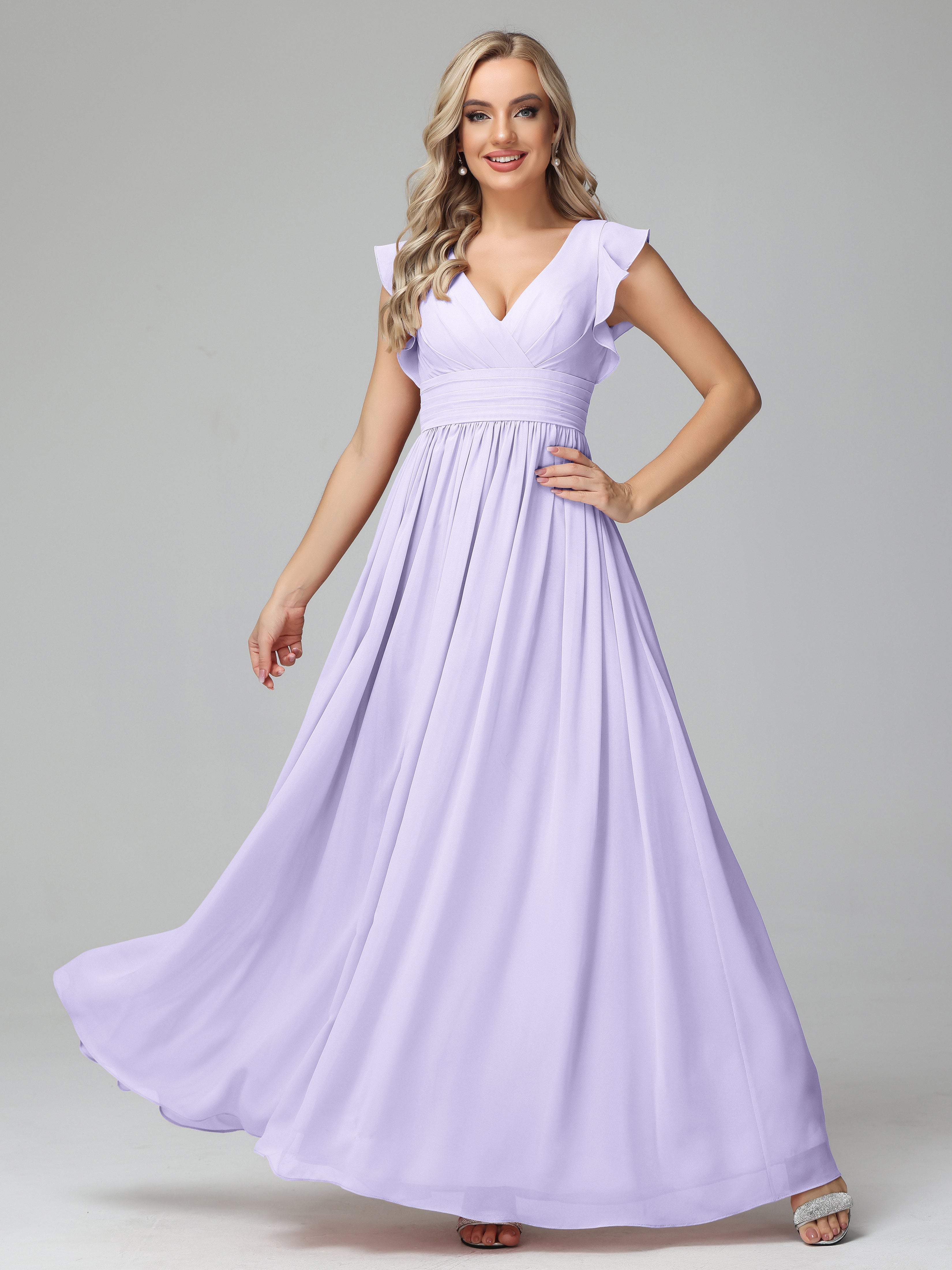 Robes De Demoiselle D'Honneur Lilas Trapèze Mousseline Longue Robes Demoiselle D'Honneur