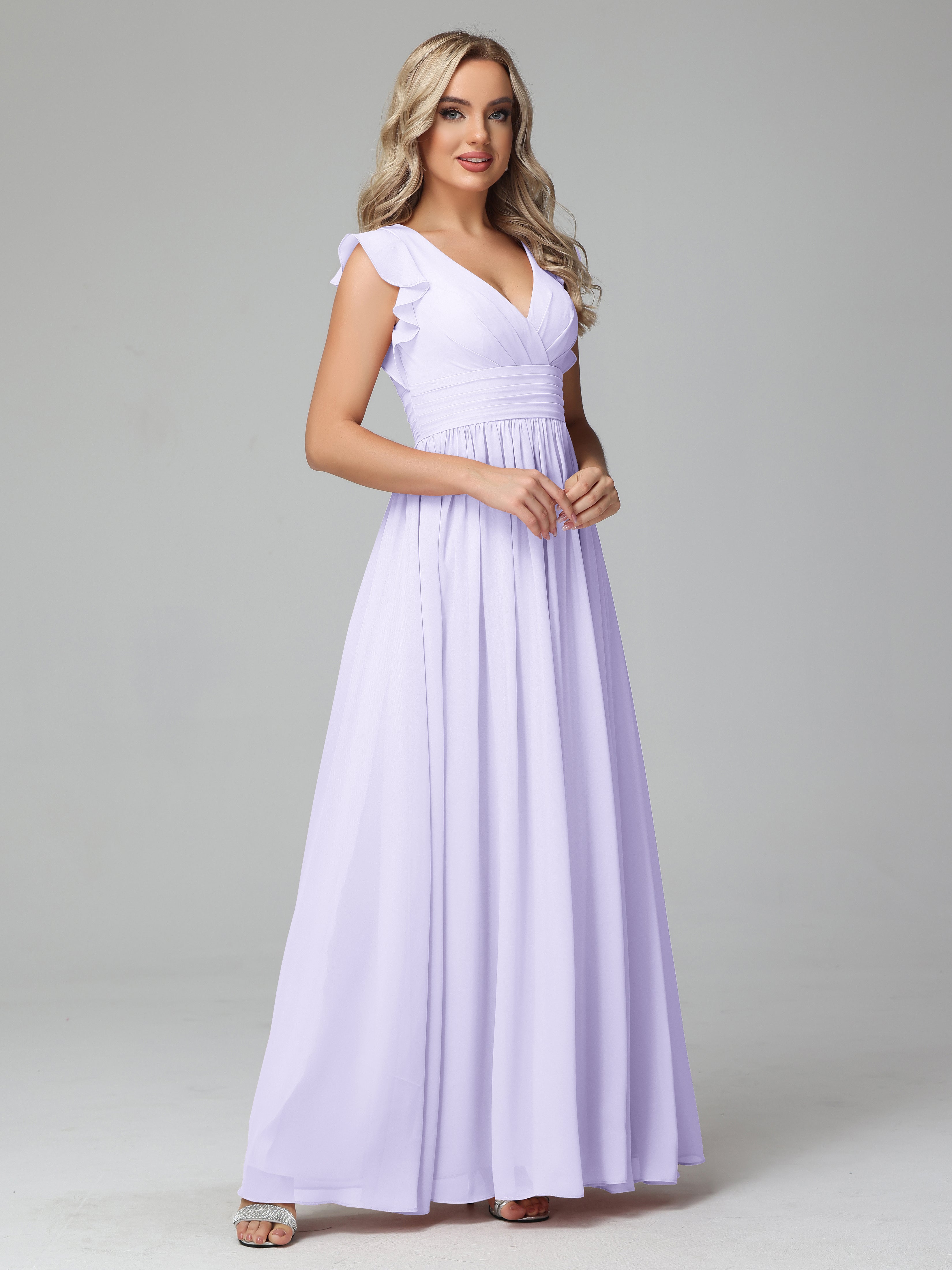Robes De Demoiselle D'Honneur Lilas Trapèze Mousseline Longue Robes Demoiselle D'Honneur