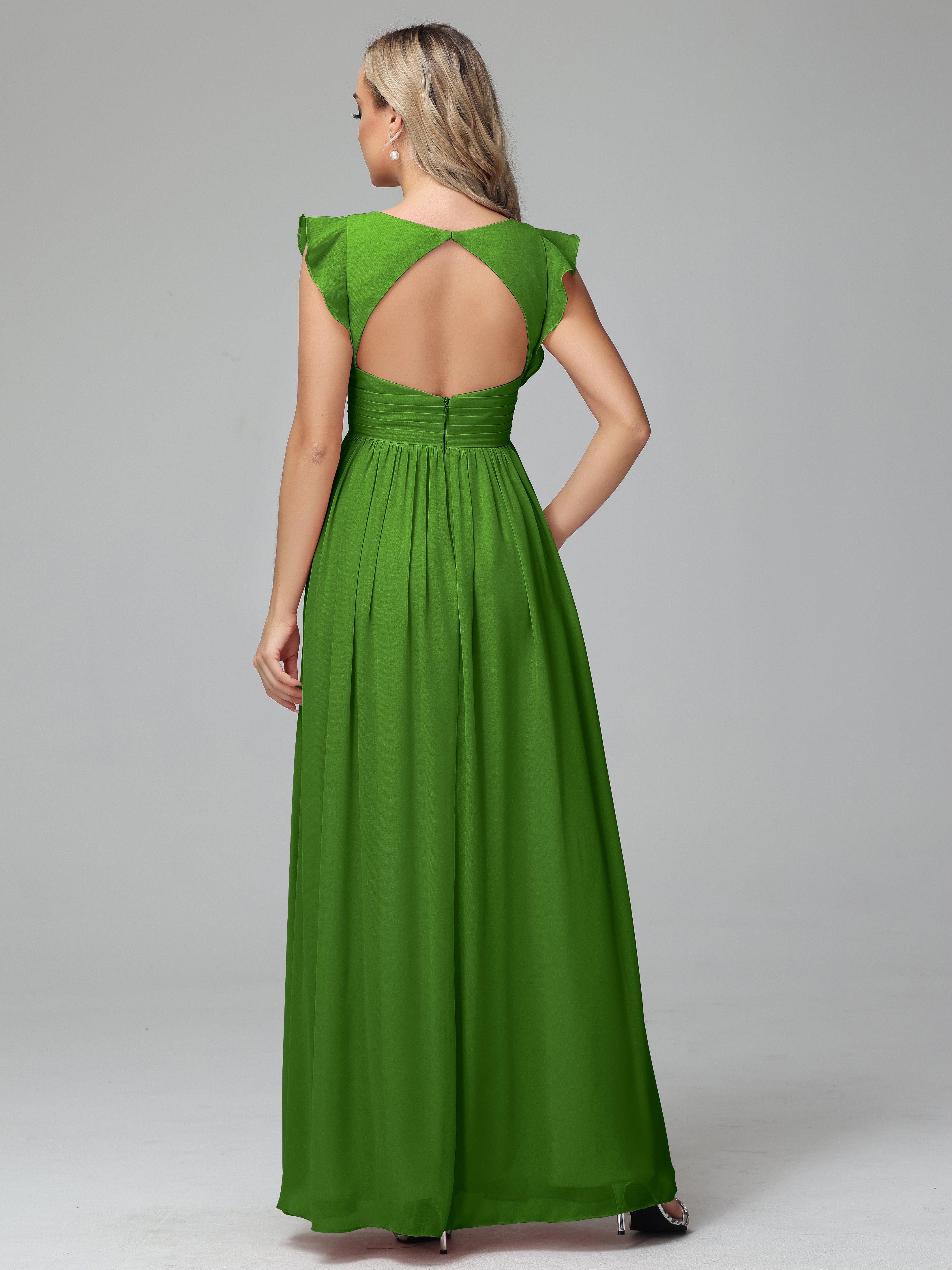 Robes De Demoiselle D'Honneur Vert Mousse Trapèze Mousseline Longue Robes Demoiselle D'Honneur