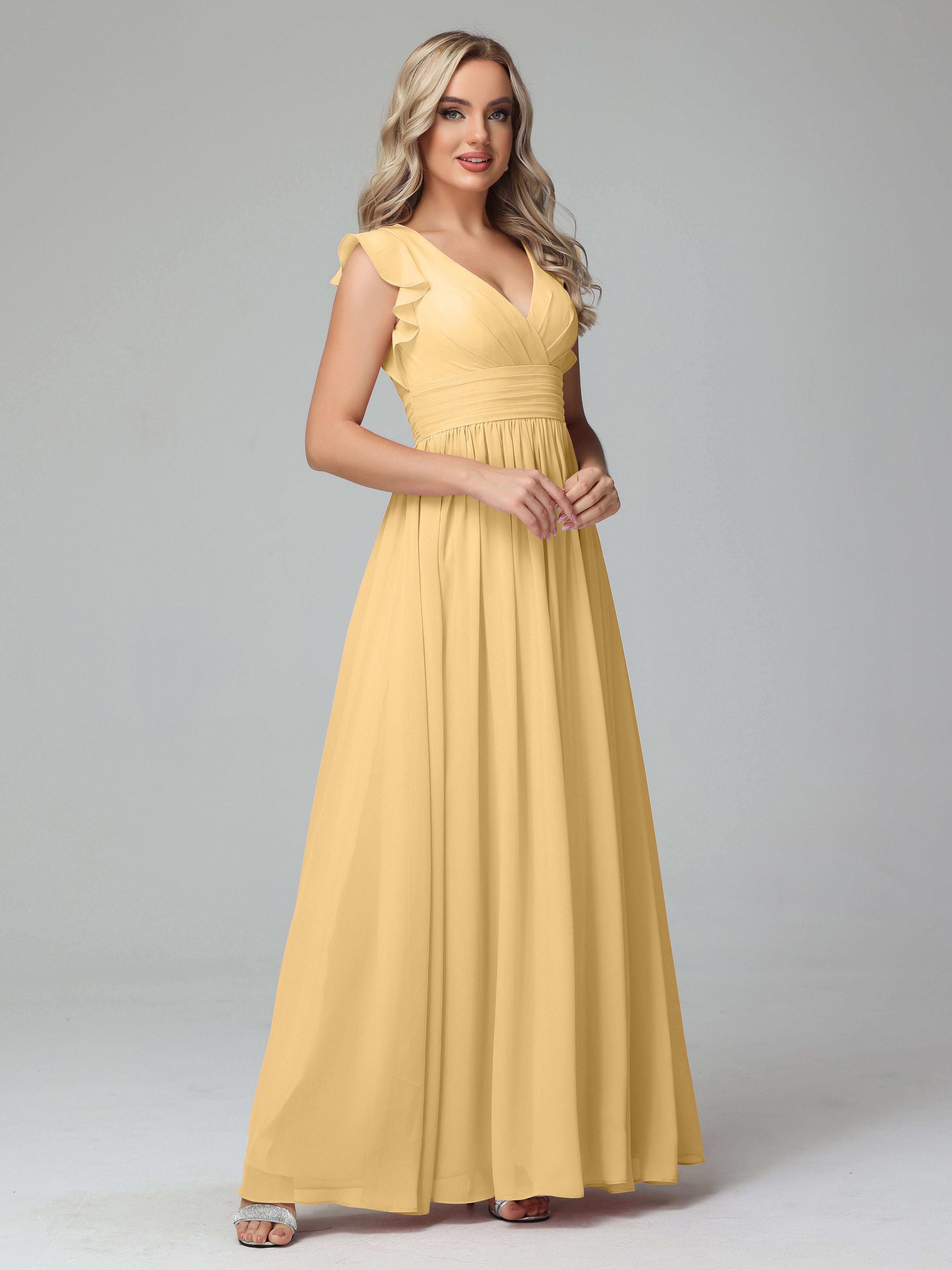 Robe De Demoiselle D'Honneur En Or Trapèze Mousseline Longue Robes Demoiselle D'Honneur