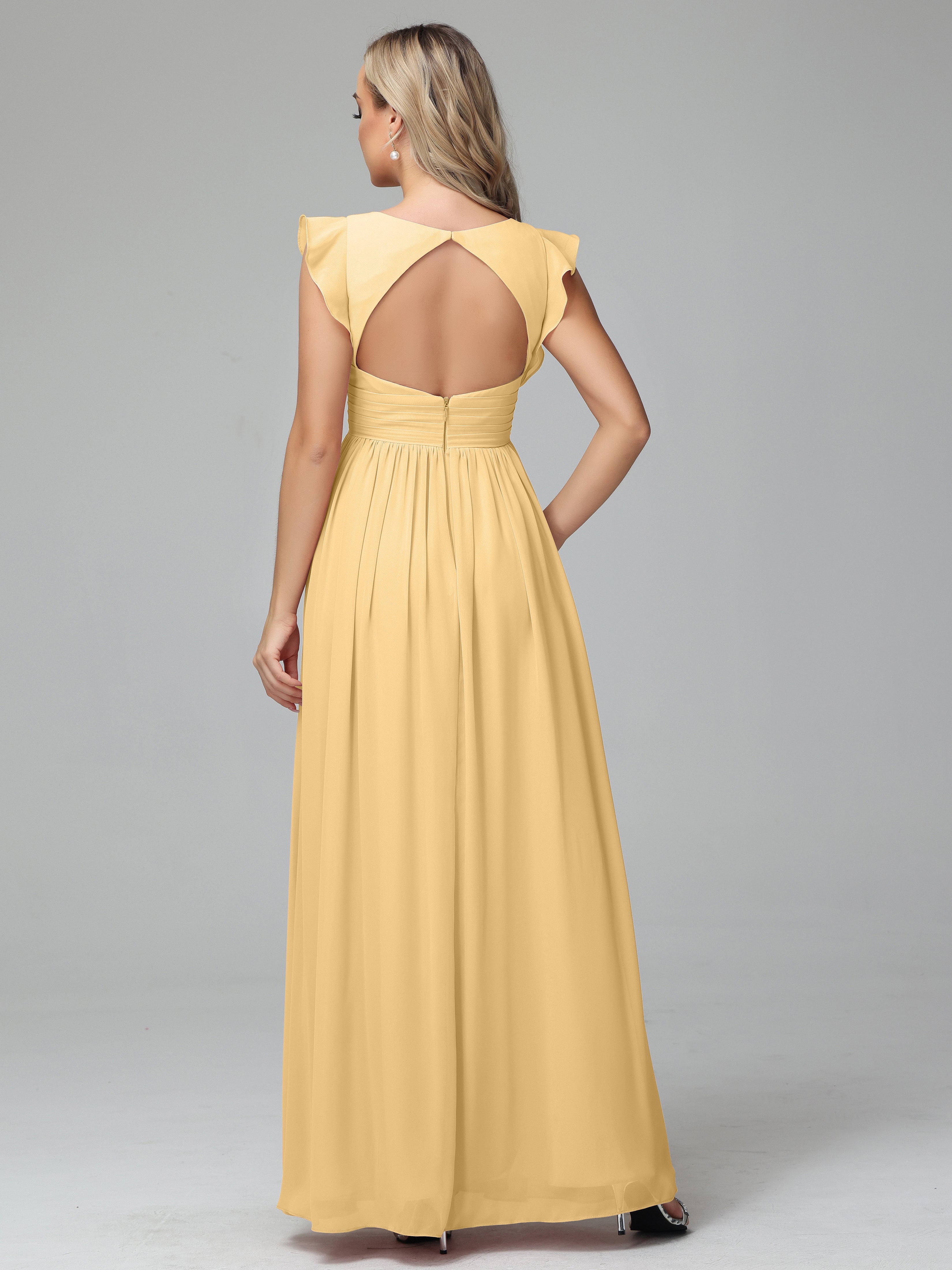 Robe De Demoiselle D'Honneur En Or Trapèze Mousseline Longue Robes Demoiselle D'Honneur