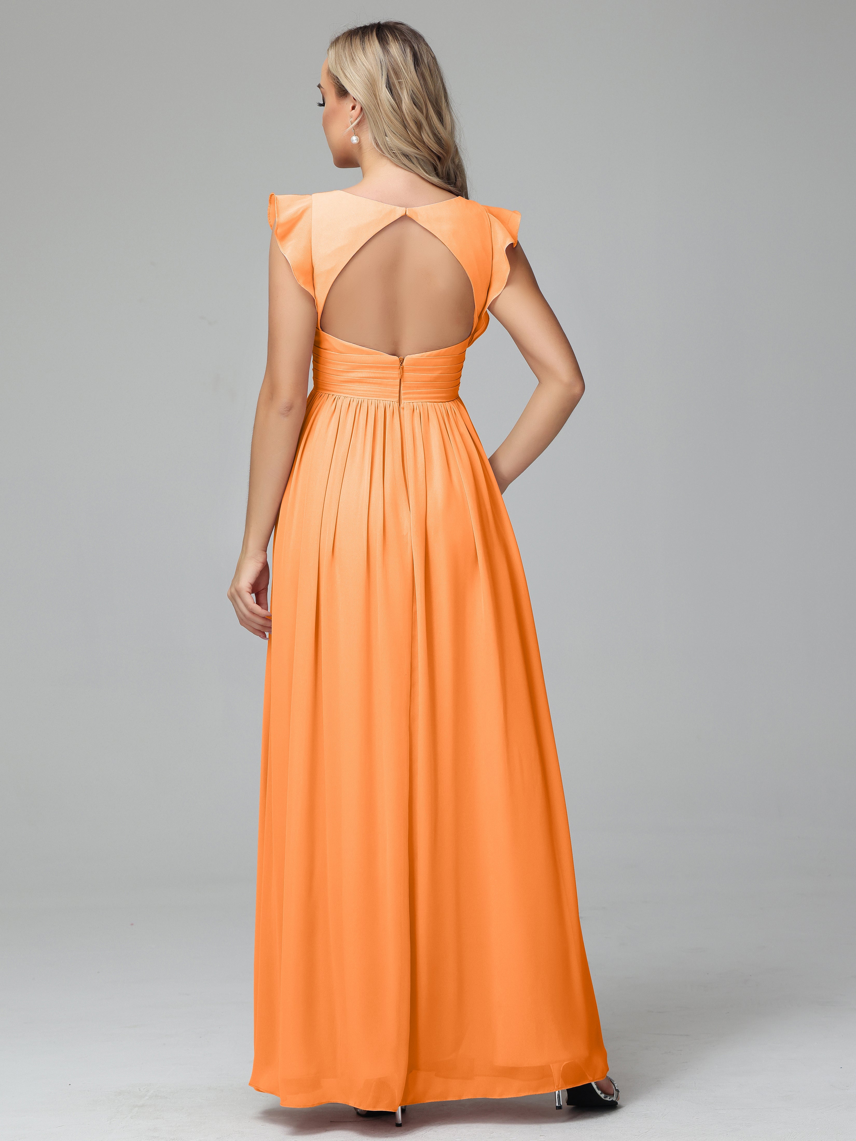 Robe Mousseline Orange Trapèze Mousseline Longue Robes Demoiselle D'Honneur