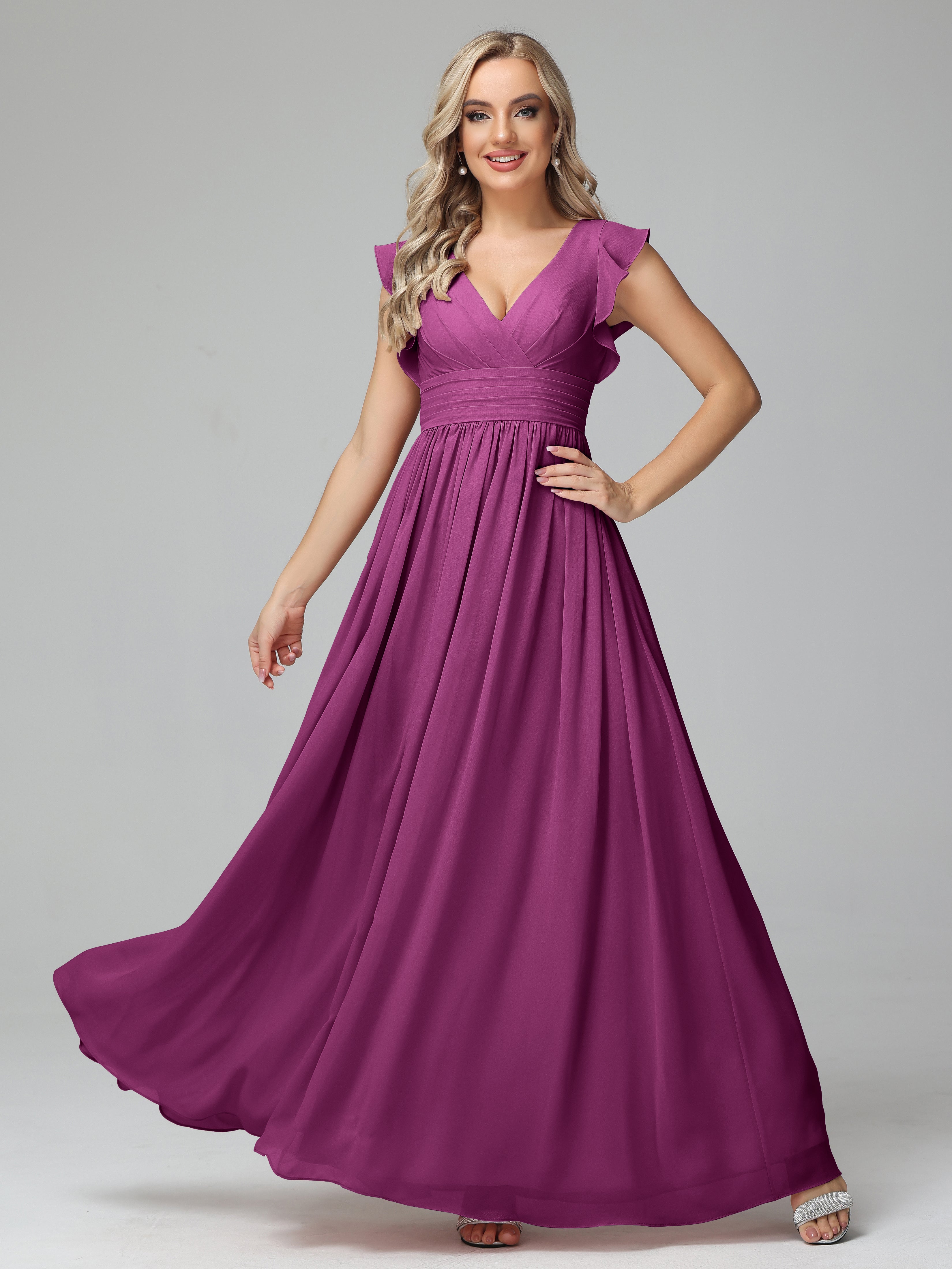 Robes De Demoiselle D'Honneur Orchidée Trapèze Mousseline Longue Robes Demoiselle D'Honneur