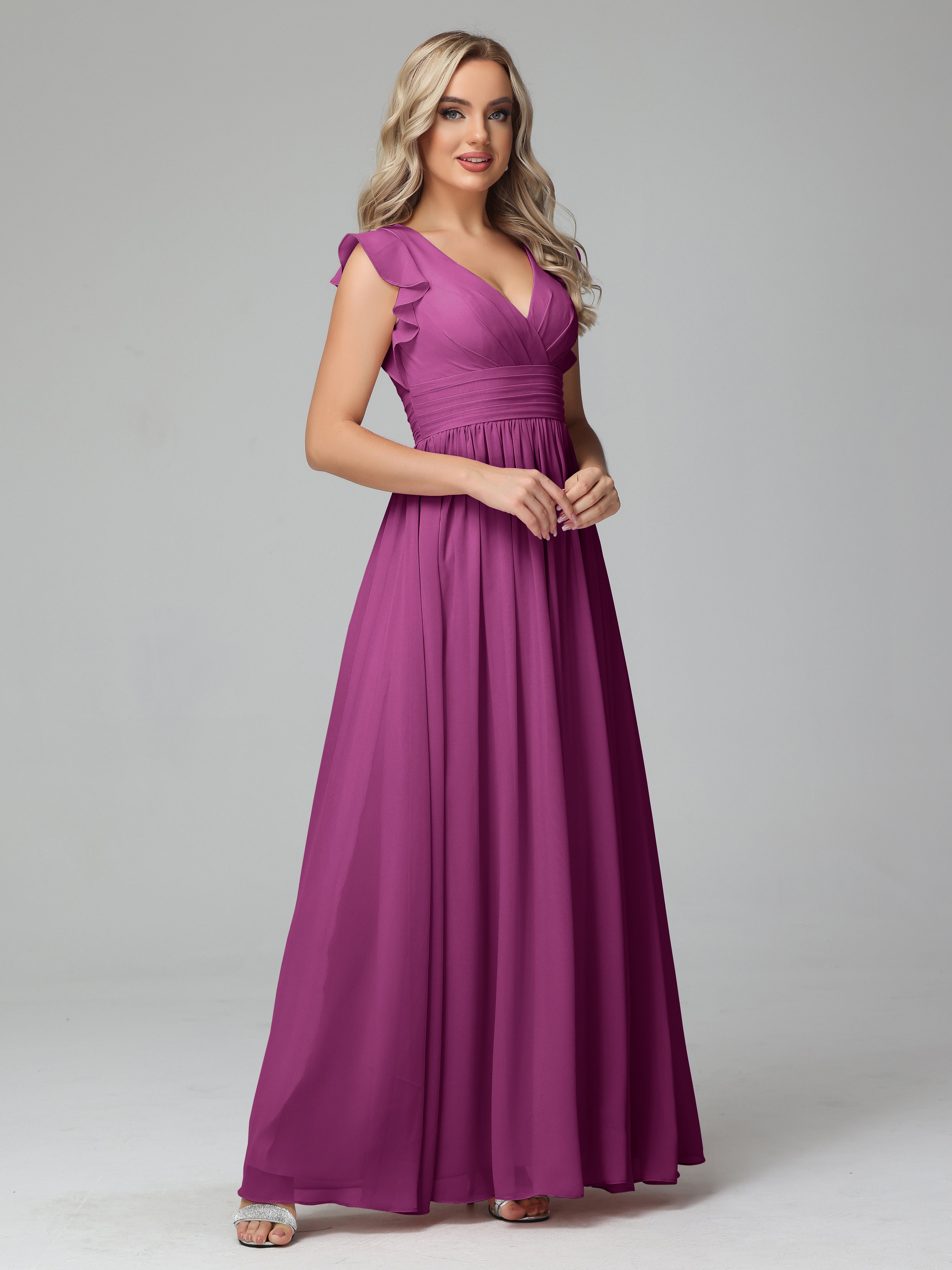 Robes De Demoiselle D'Honneur Orchidée Trapèze Mousseline Longue Robes Demoiselle D'Honneur