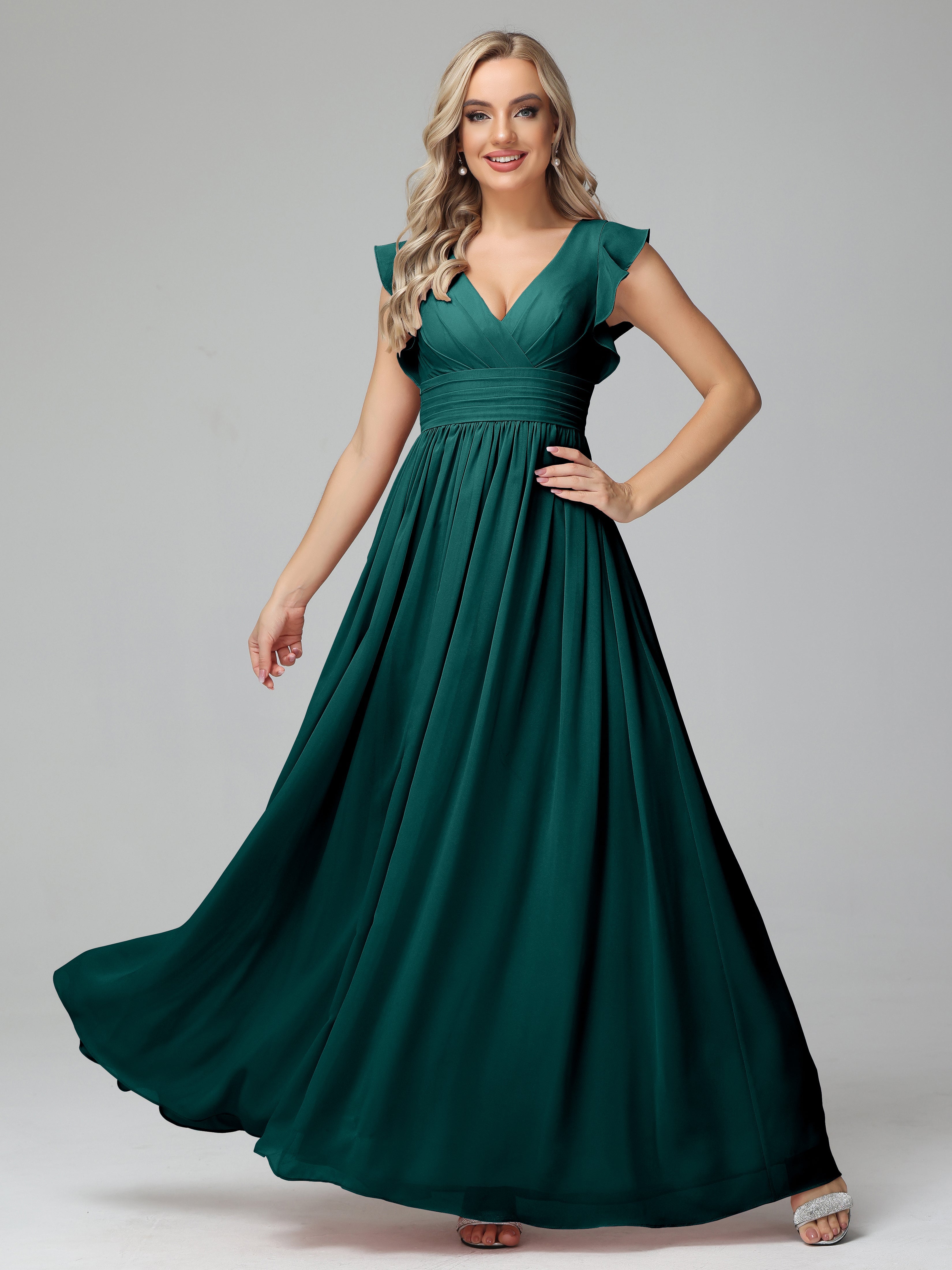 Robes De Demoiselle D'Honneur Couleur Paon Trapèze Mousseline Longue Robes Demoiselle D'Honneur