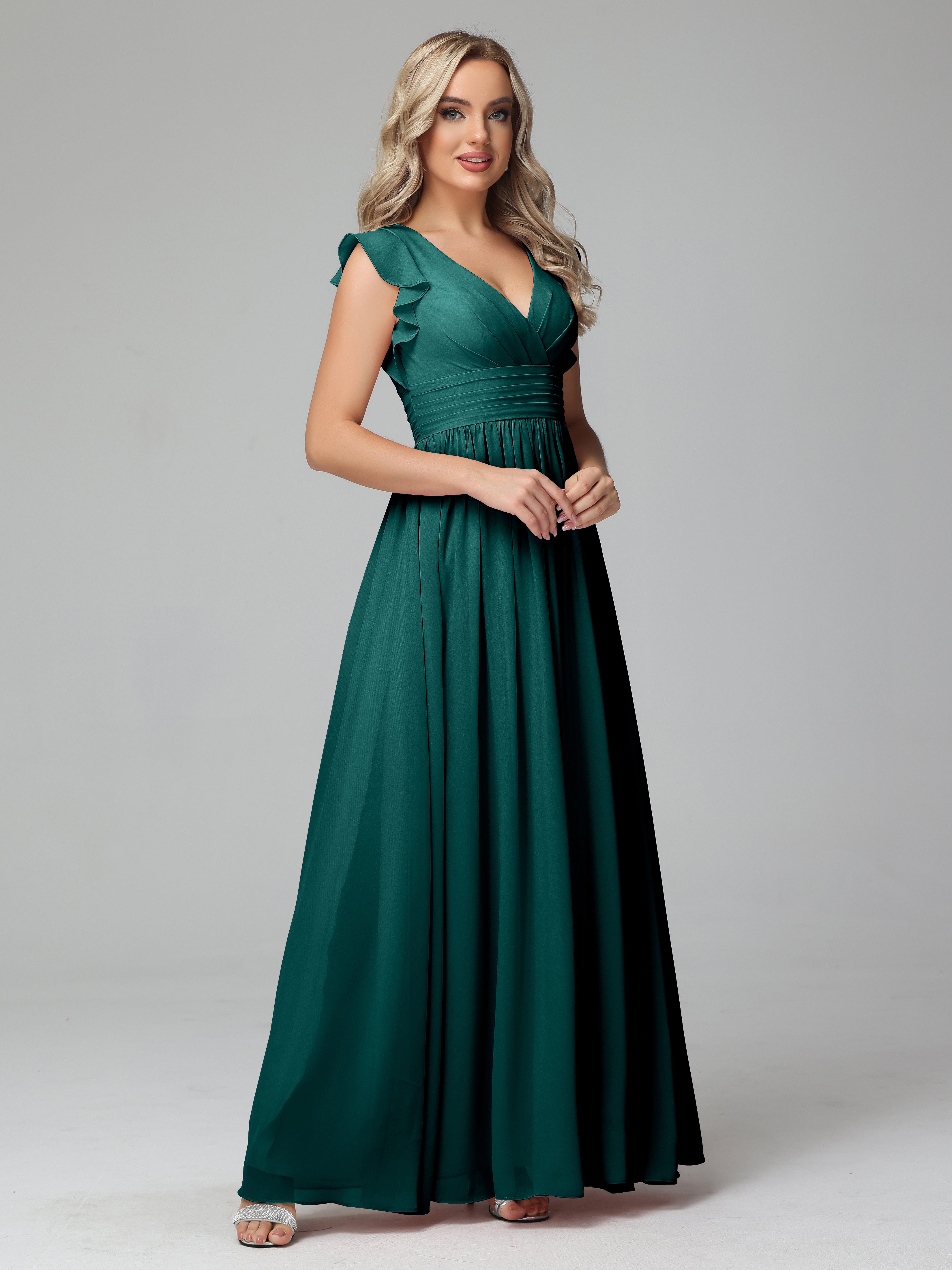 Robes De Demoiselle D'Honneur Couleur Paon Trapèze Mousseline Longue Robes Demoiselle D'Honneur