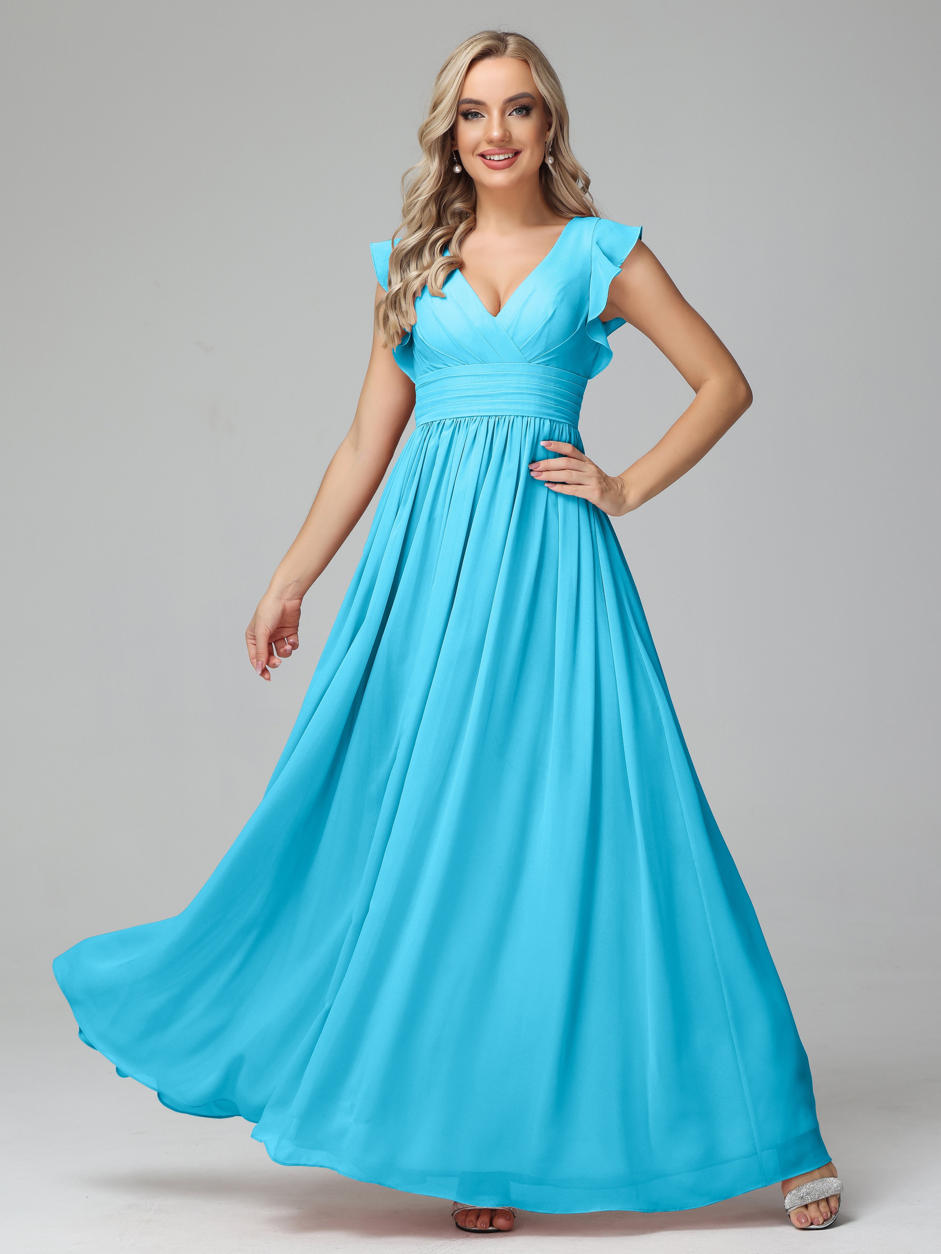 Robe De Demoiselle D'Honneur En Piscine Trapèze Mousseline Longue Robes Demoiselle D'Honneur
