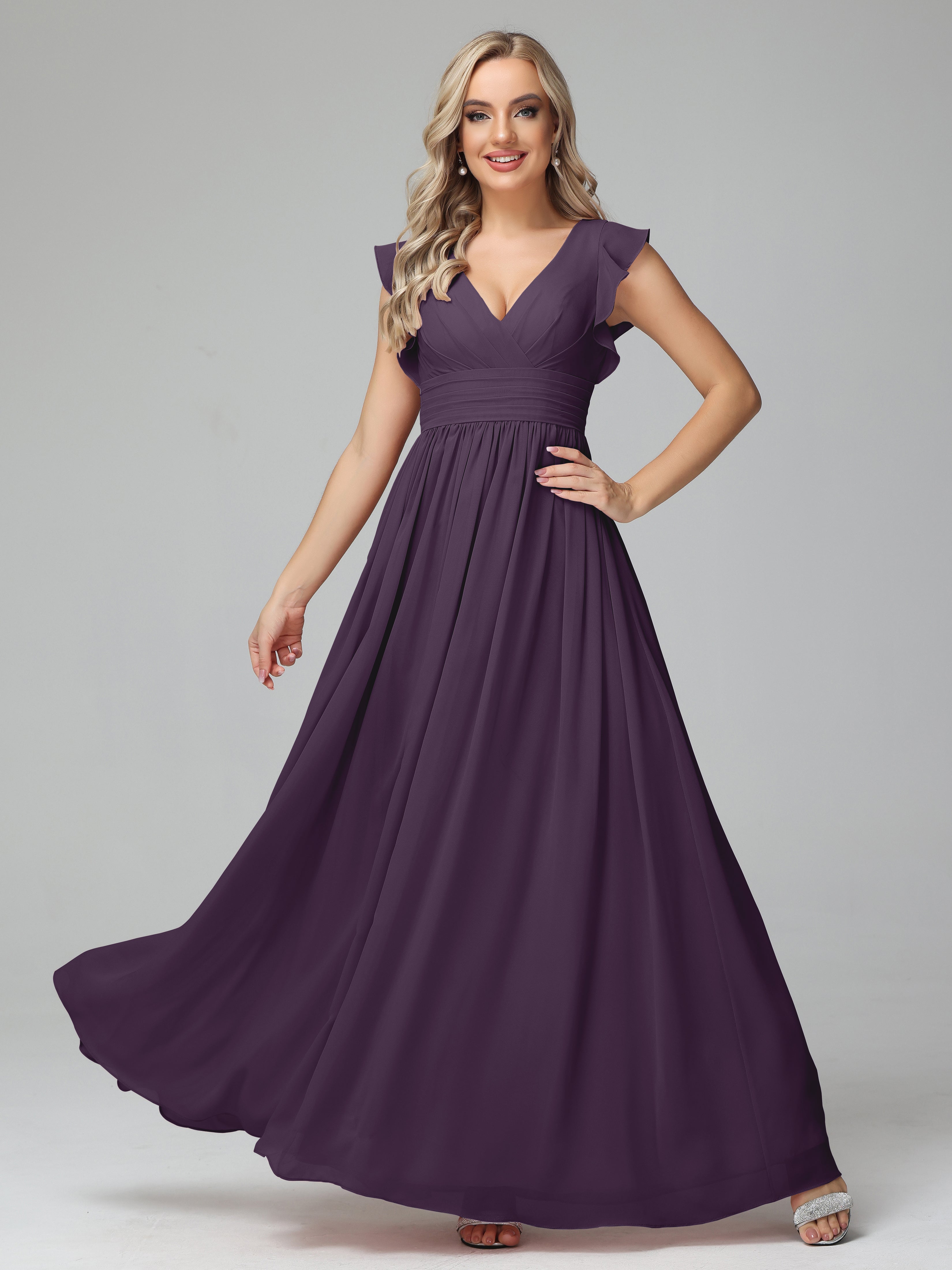 Robe De Demoiselle D'Honneur En Plum Trapèze Mousseline Longue Robes Demoiselle D'Honneur