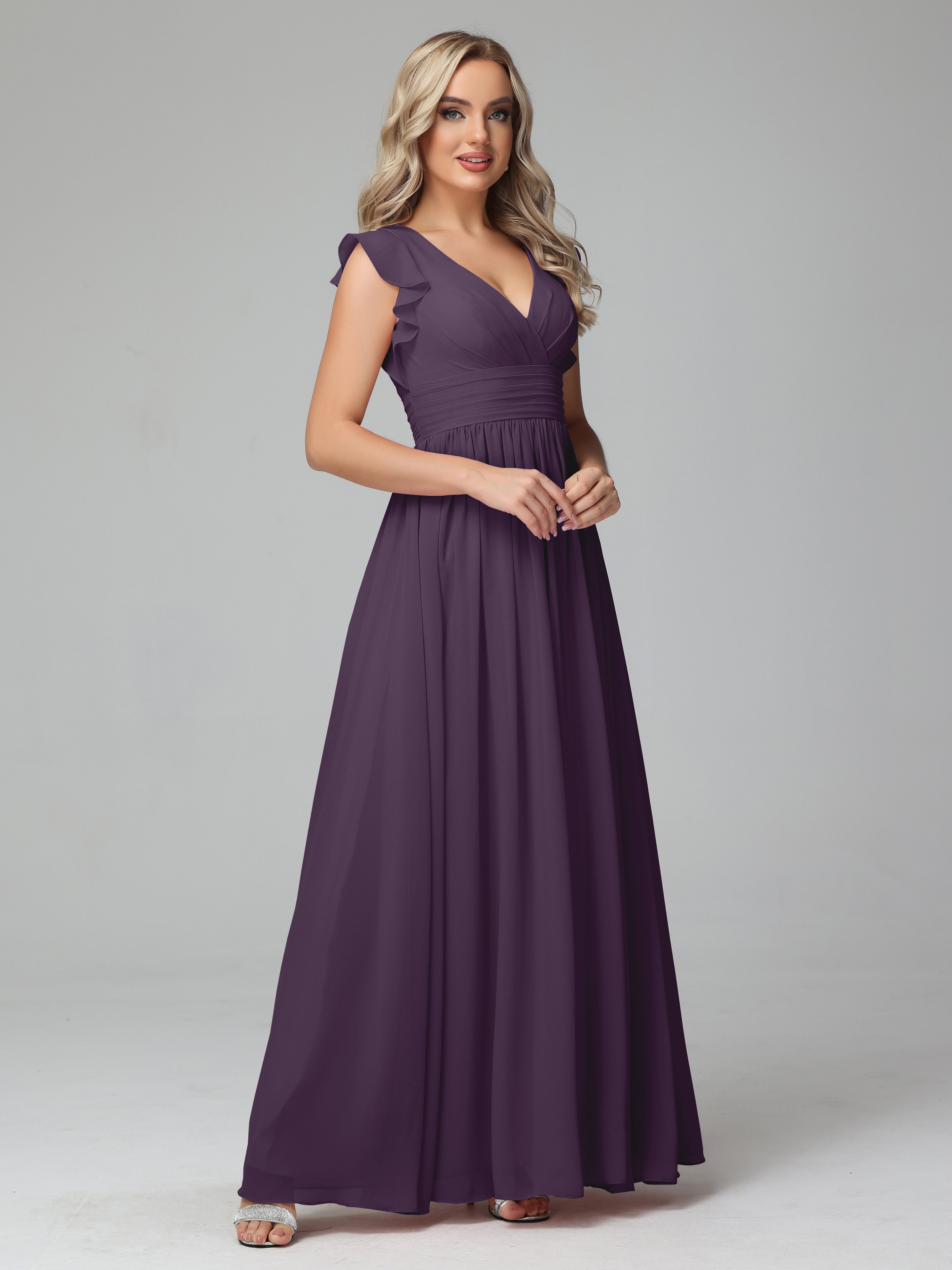 Robe De Demoiselle D'Honneur En Plum Trapèze Mousseline Longue Robes Demoiselle D'Honneur
