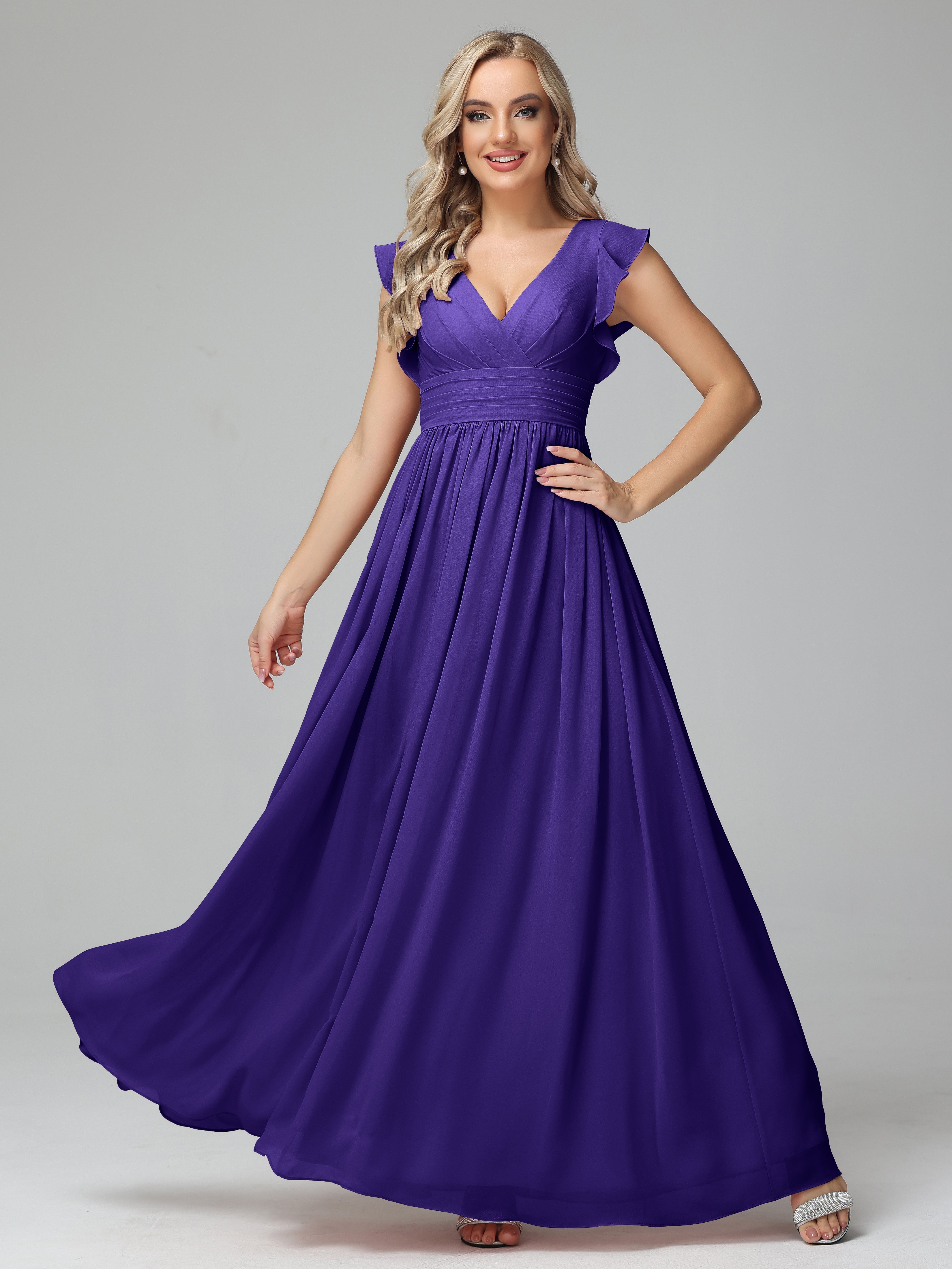 Robes De Demoiselle D'Honneur En Régence Trapèze Mousseline Longue Robes Demoiselle D'Honneur