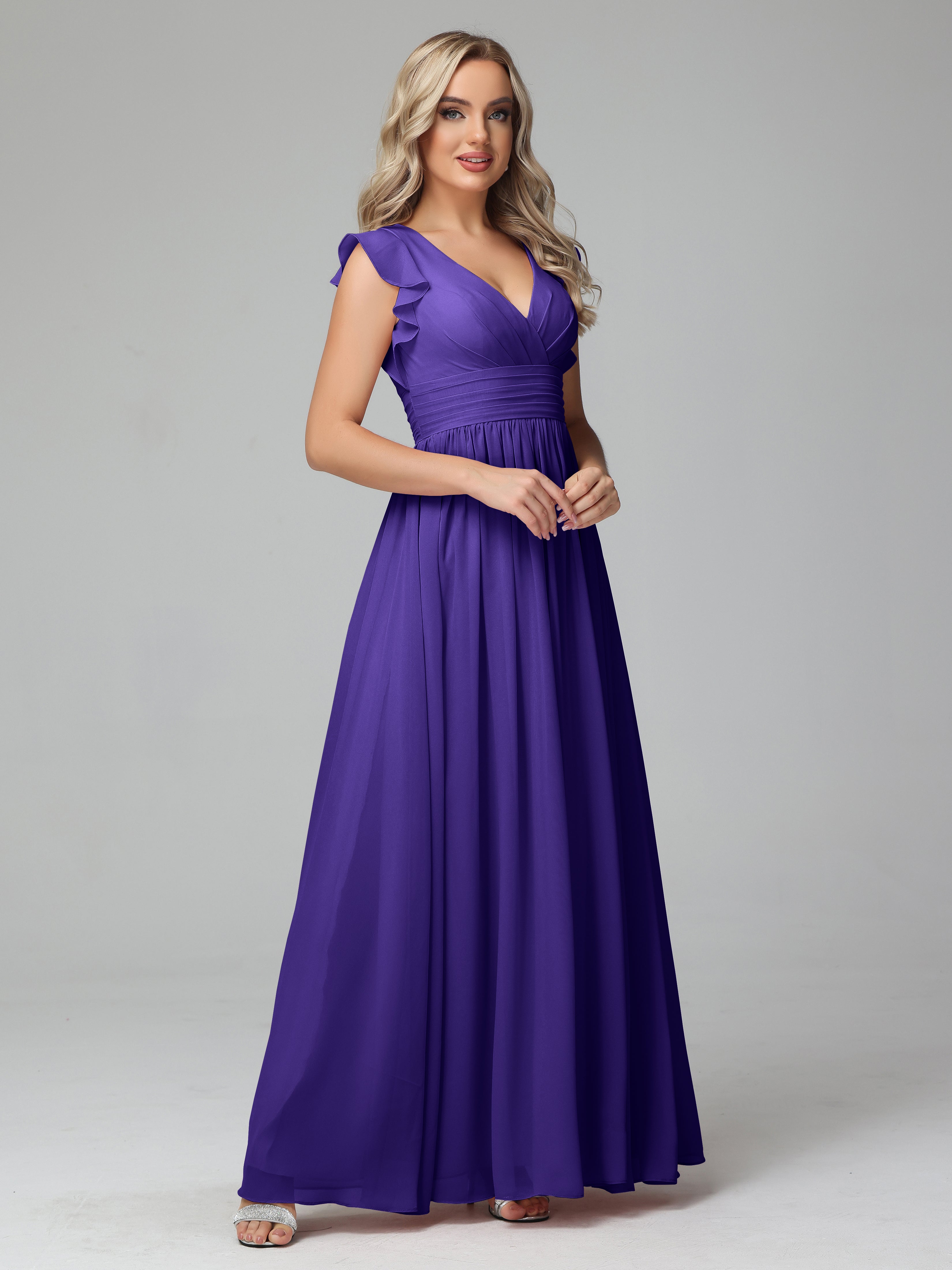 Robes De Demoiselle D'Honneur En Régence Trapèze Mousseline Longue Robes Demoiselle D'Honneur