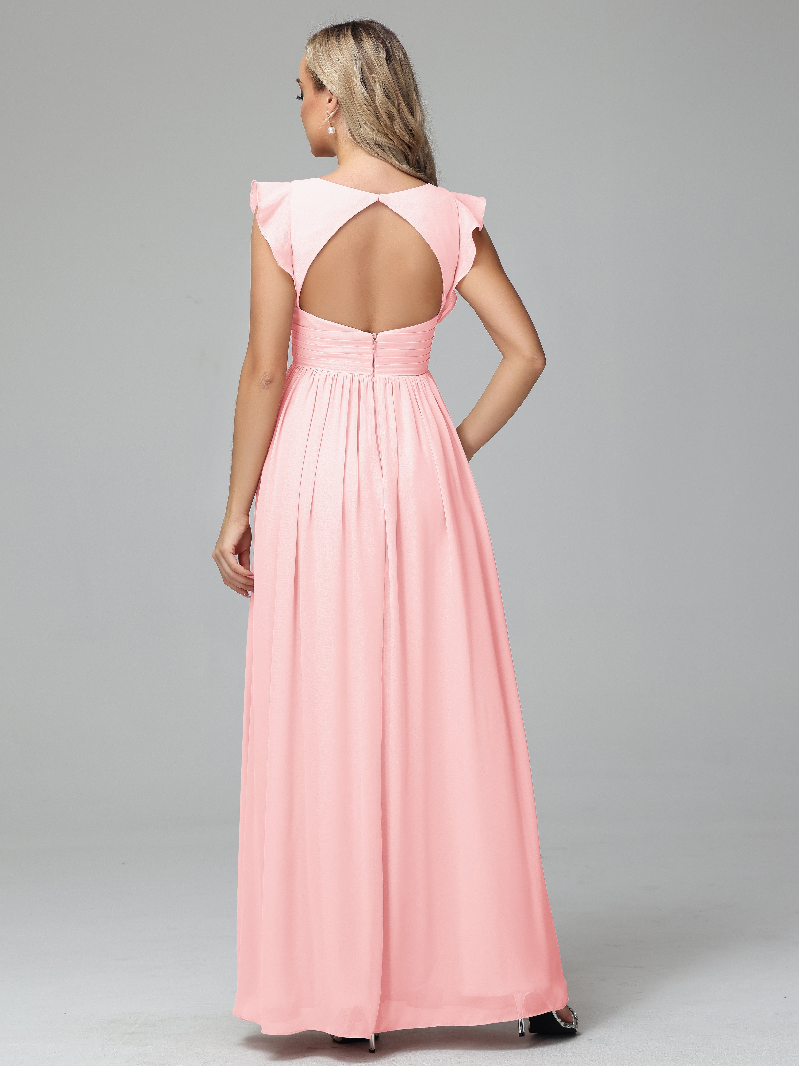 Robes De Demoiselle D'Honneur Rose Du Désert Trapèze Mousseline Longue Robes Demoiselle D'Honneur