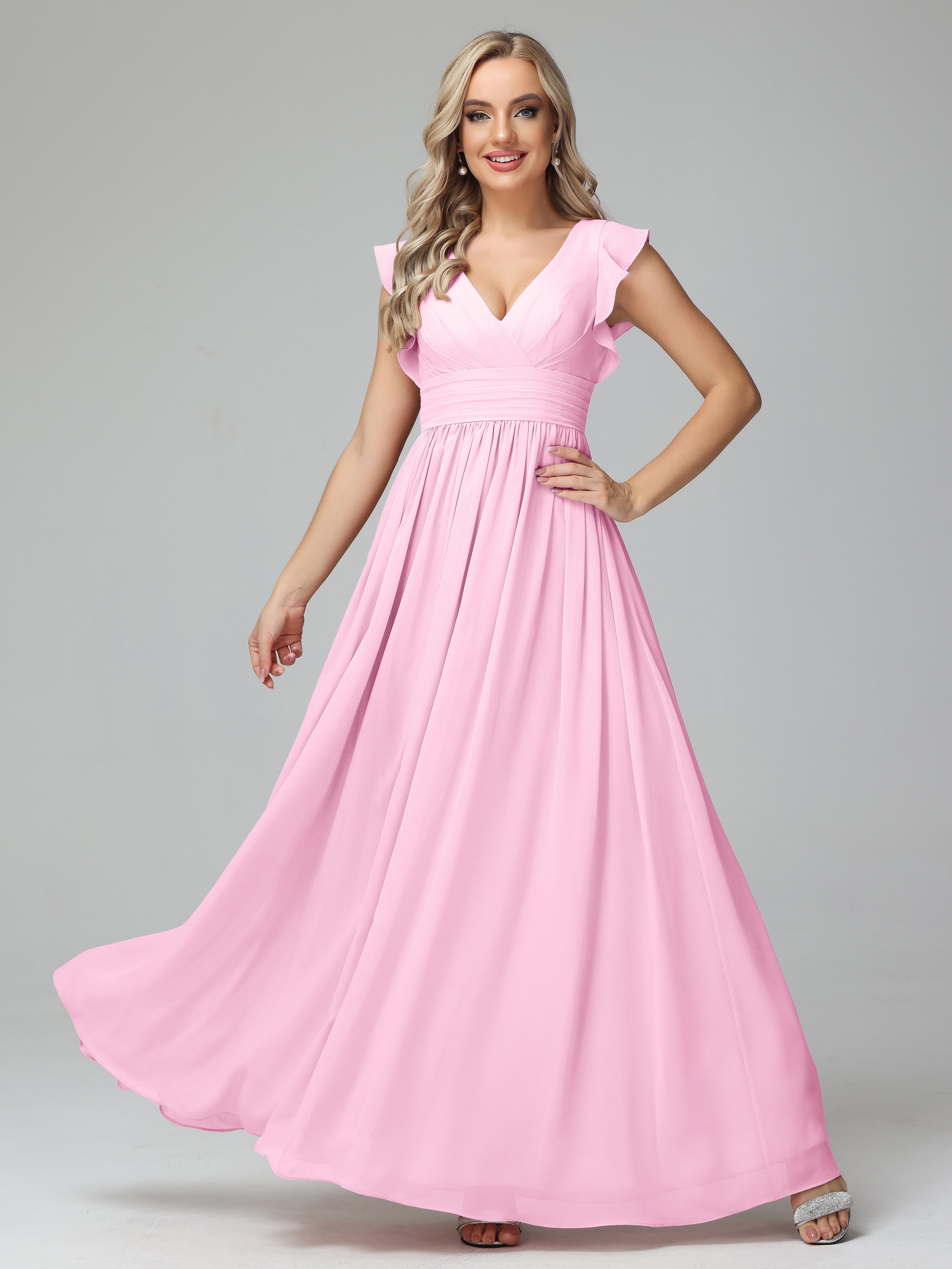 Robes De Demoiselle D'Honneur Rose Bonbon Trapèze Mousseline Longue Robes Demoiselle D'Honneur