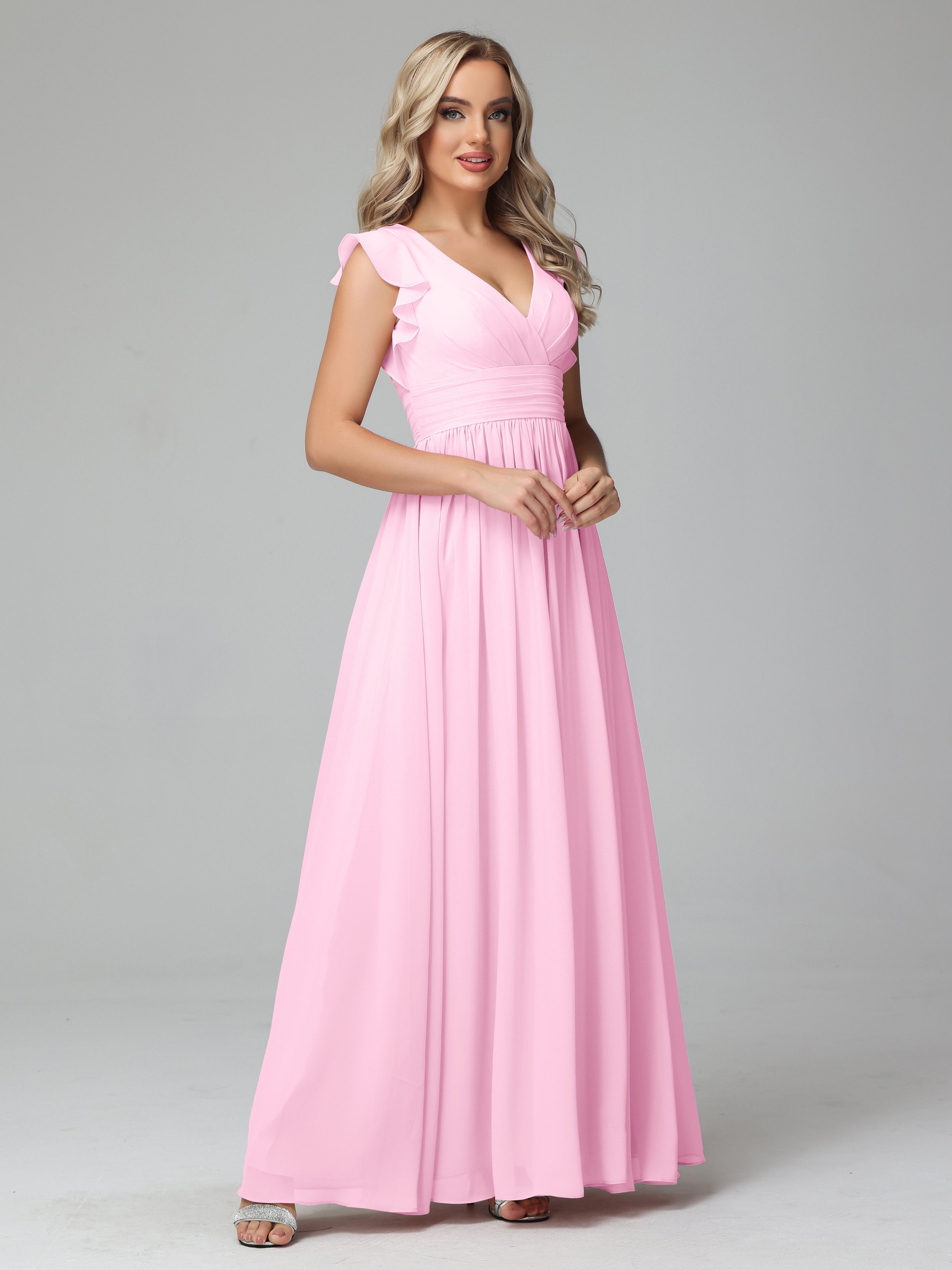 Robes De Demoiselle D'Honneur Rose Bonbon Trapèze Mousseline Longue Robes Demoiselle D'Honneur