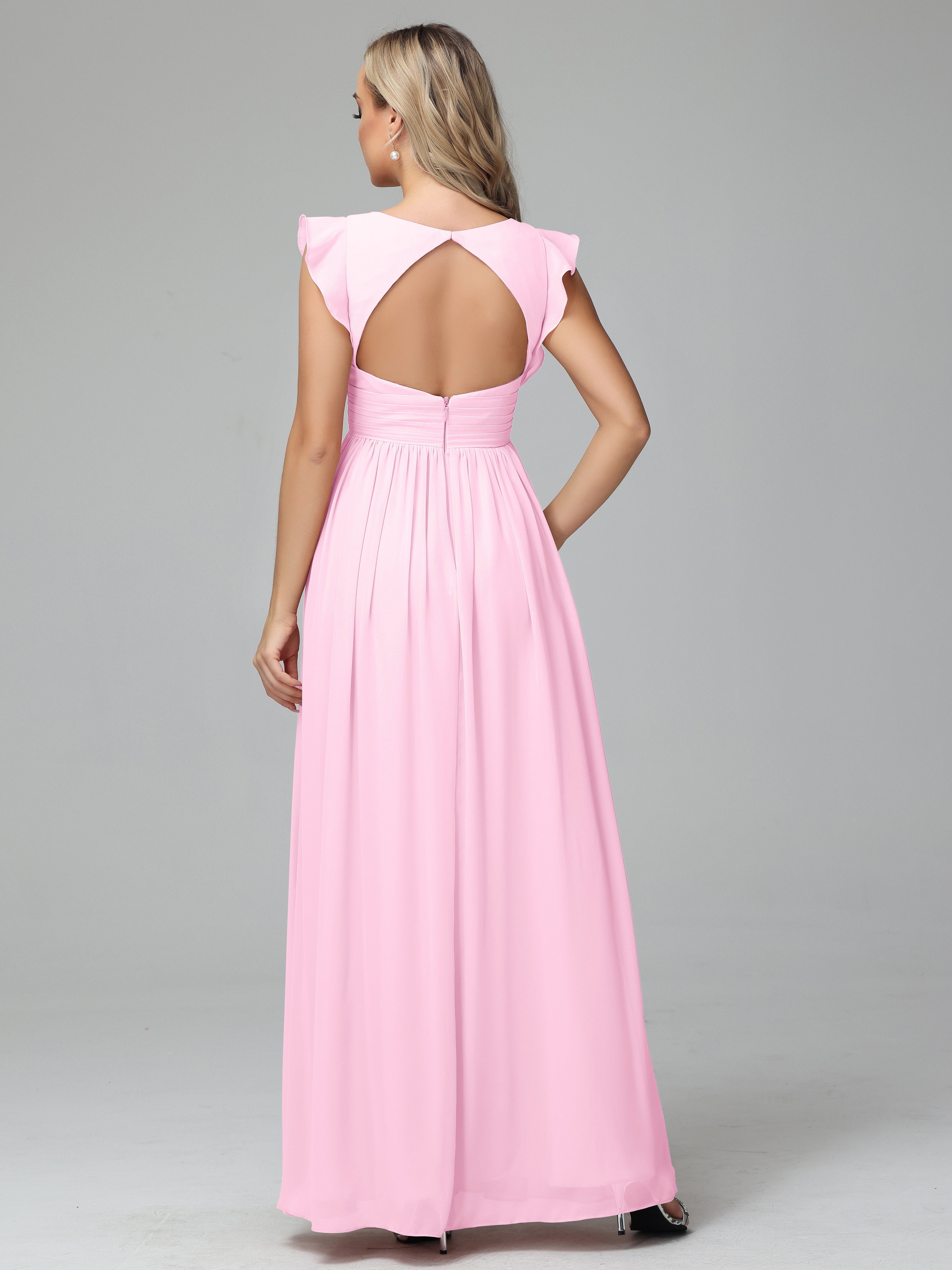 Robes De Demoiselle D'Honneur Rose Bonbon Trapèze Mousseline Longue Robes Demoiselle D'Honneur