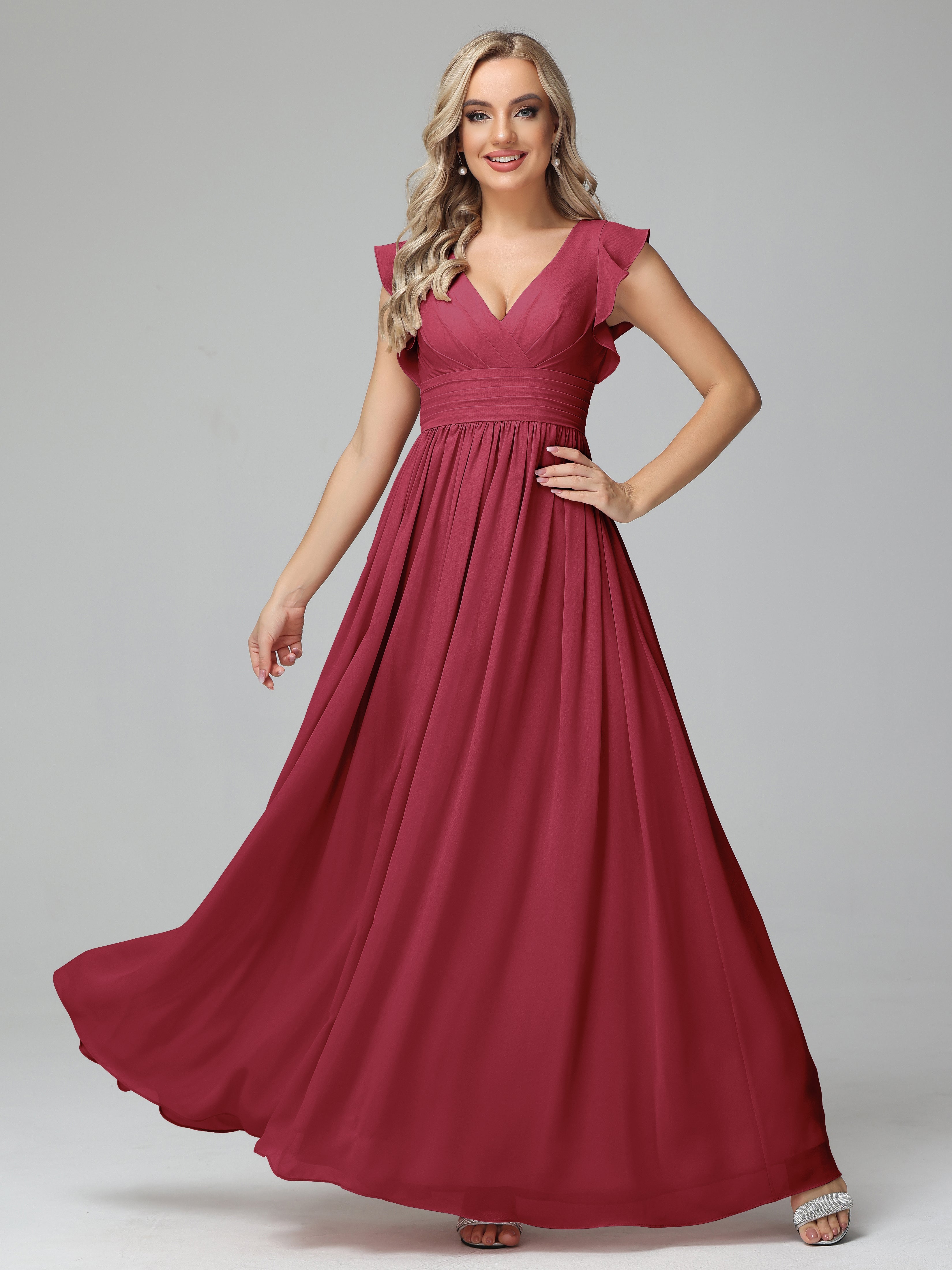 Robes De Demoiselle D'Honneur Rose Cannelle Trapèze Mousseline Longue Robes Demoiselle D'Honneur