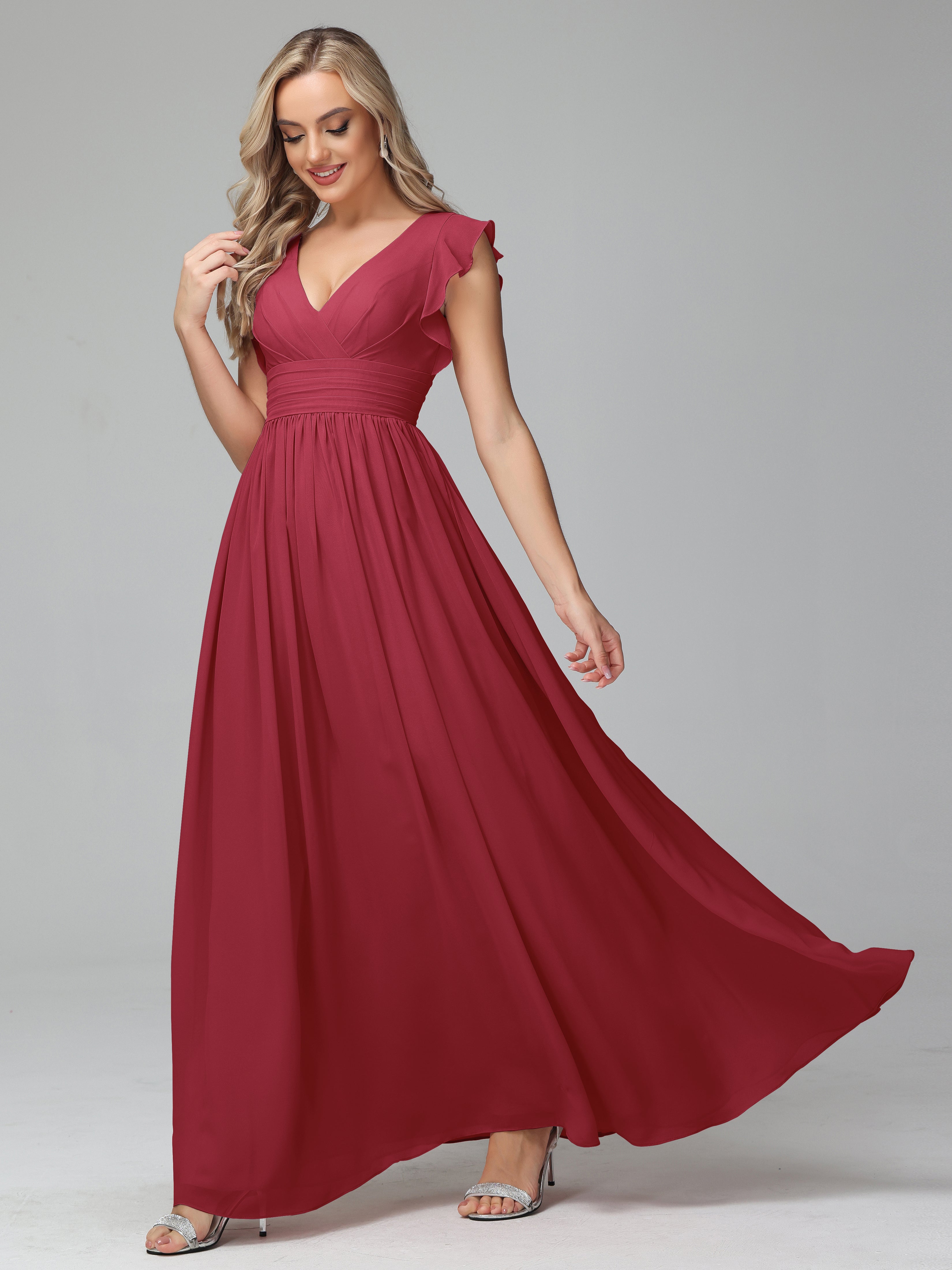 Robes De Demoiselle D'Honneur Rose Cannelle Trapèze Mousseline Longue Robes Demoiselle D'Honneur