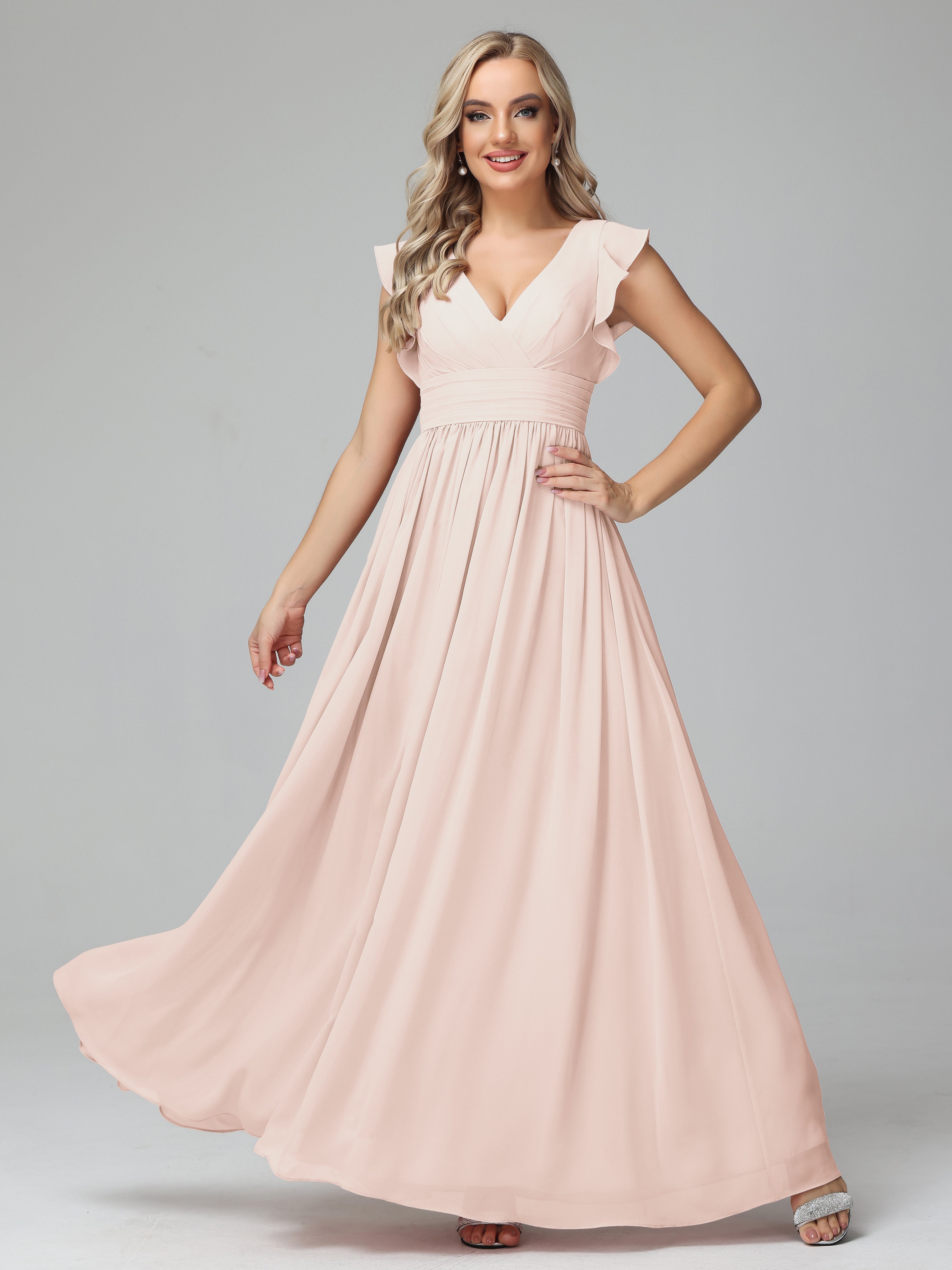 Robe De Demoiselle D'Honneur En Perles Trapèze Mousseline Longue Robes Demoiselle D'Honneur