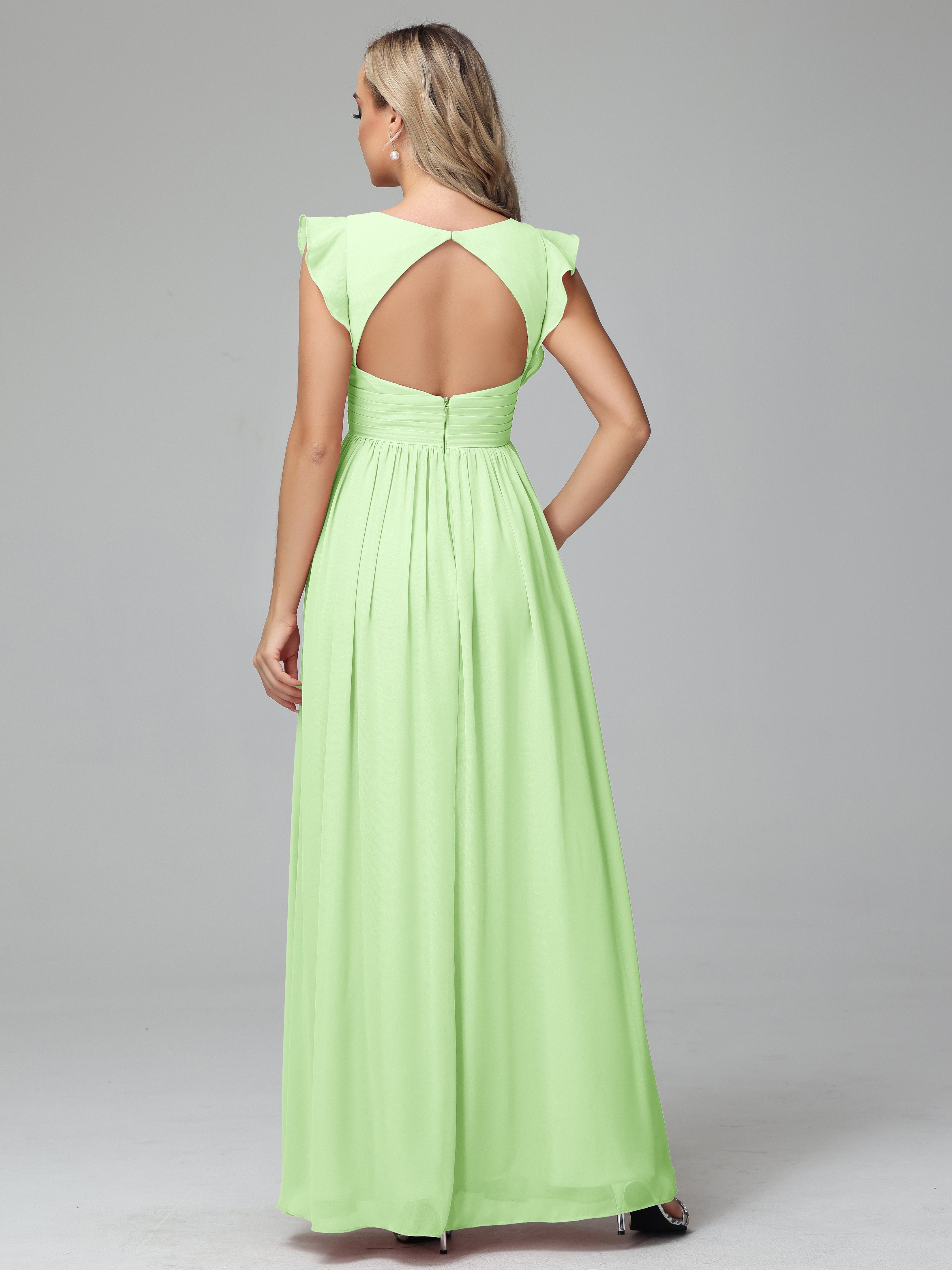 Robes De Demoiselle D'Honneur Vert Sauge Trapèze Mousseline Longue Robes Demoiselle D'Honneur