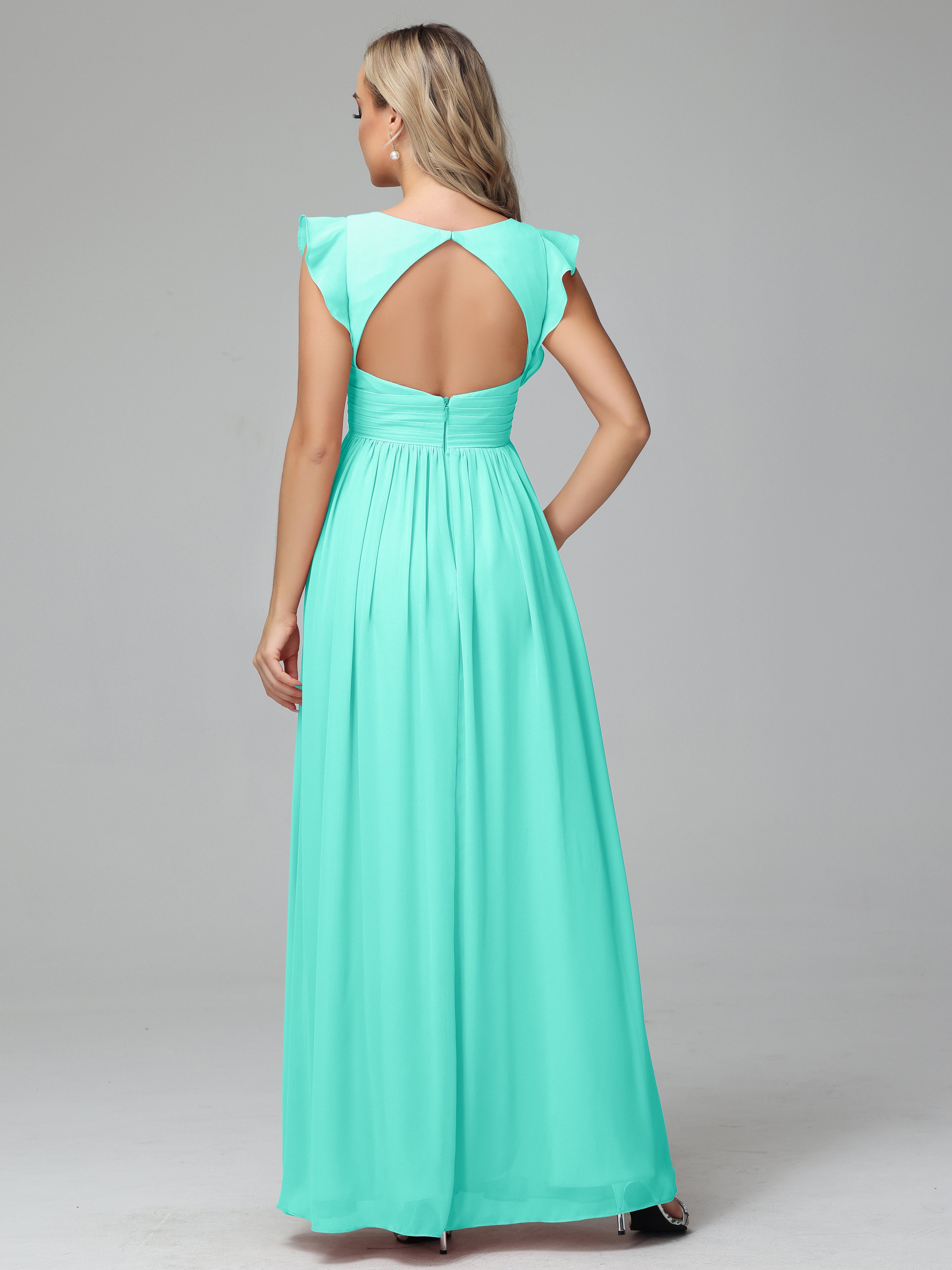 Robes De Demoiselle D'Honneur Spa Trapèze Mousseline Longue Robes Demoiselle D'Honneur