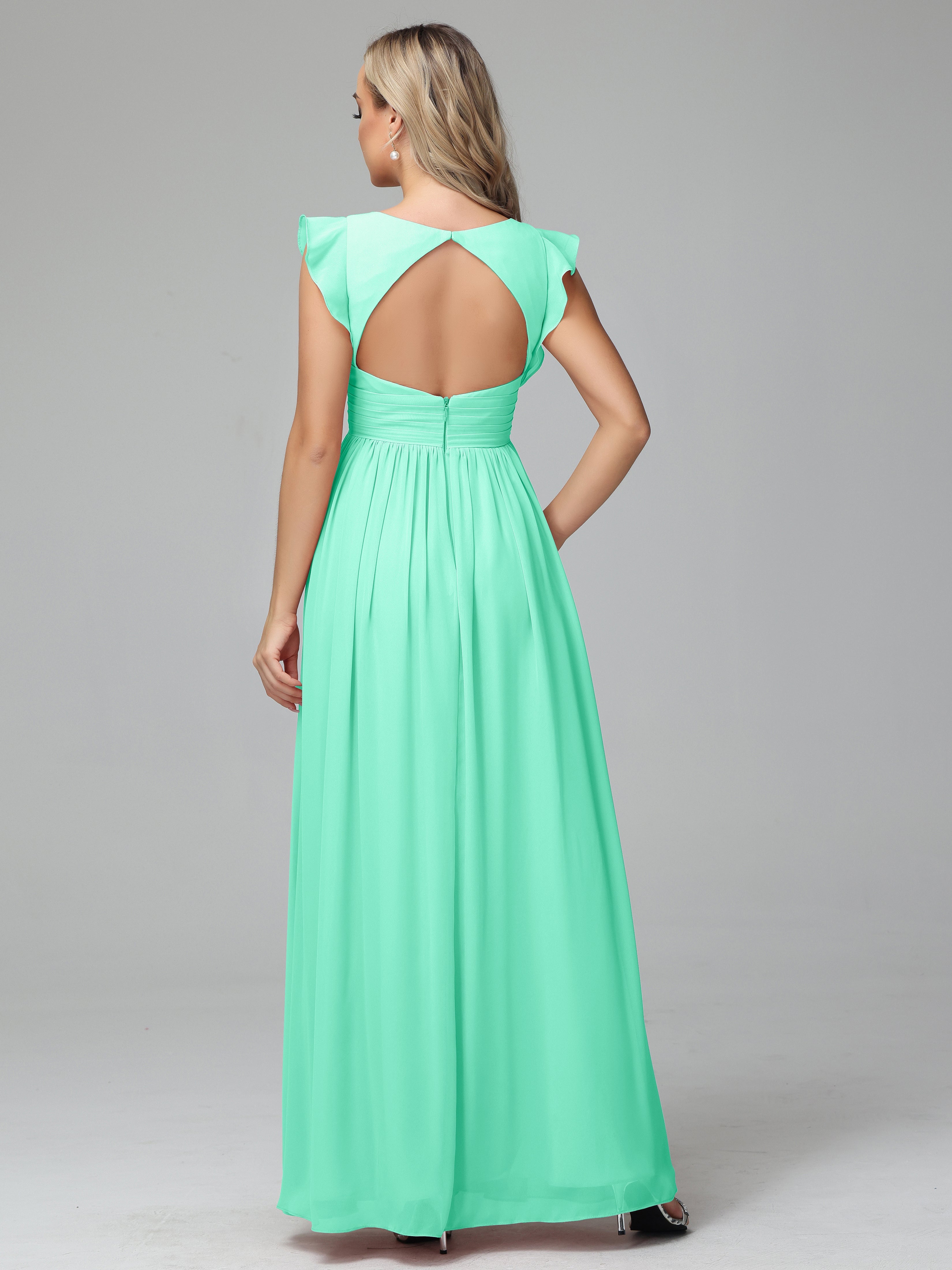 Robes De Demoiselle D'Honneur Bleu Turquoise Trapèze Mousseline Longue Robes Demoiselle D'Honneur