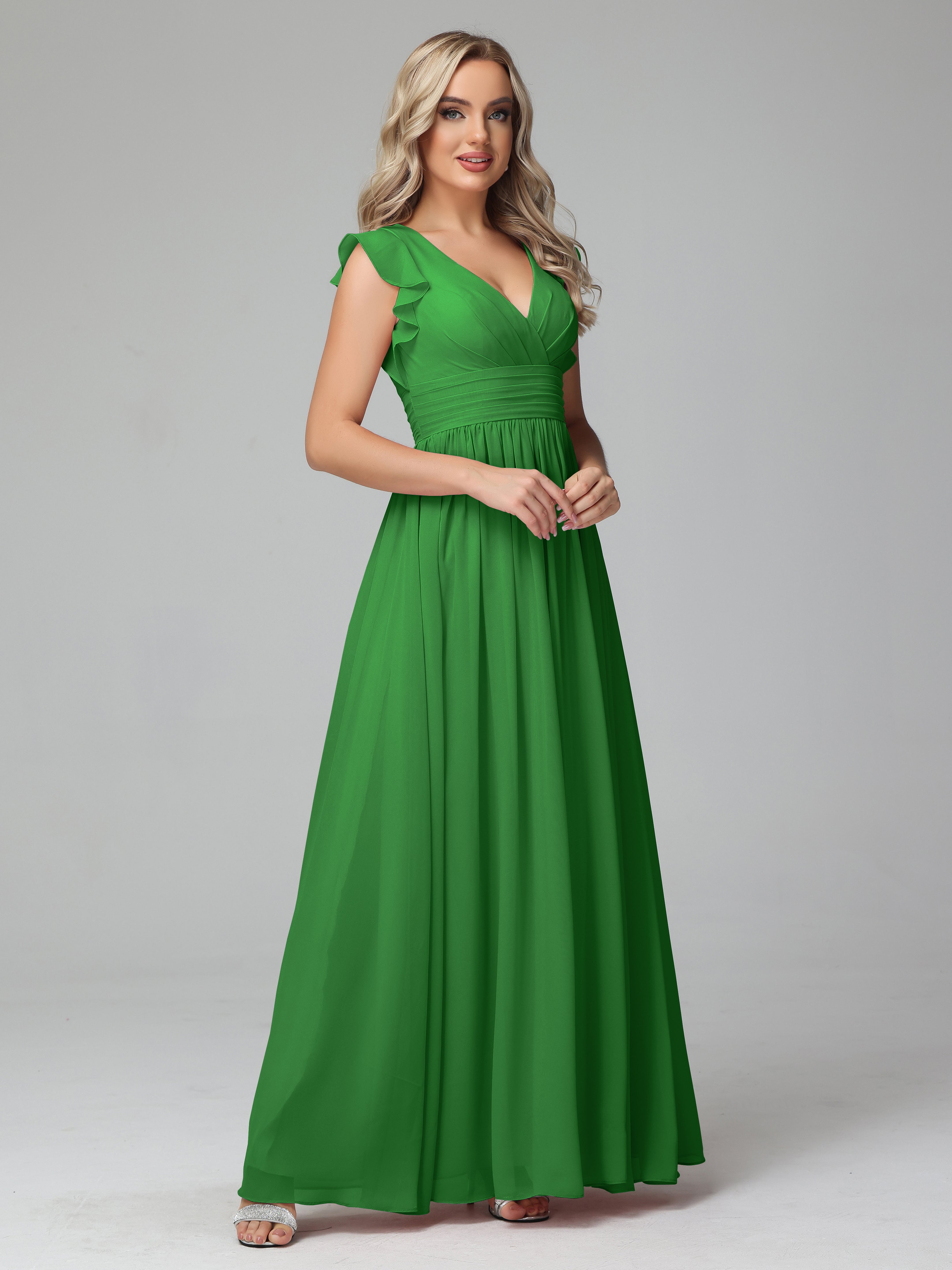 Robes De Demoiselle D'Honneur Vert Forêt Trapèze Mousseline Longue Robes Demoiselle D'Honneur
