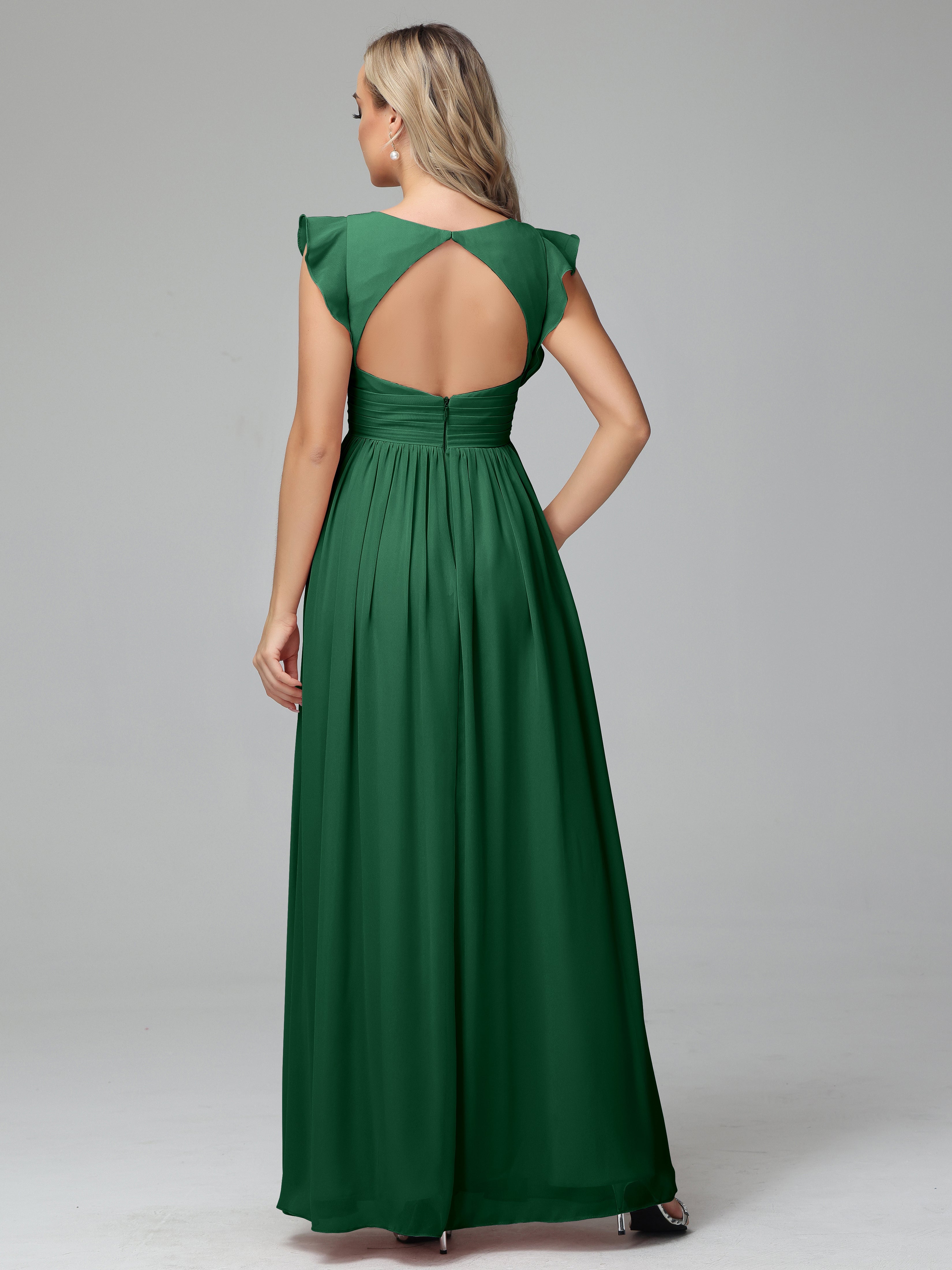 Robes De Demoiselle D'Honneur Vert Foncé Trapèze Mousseline Longue Robes Demoiselle D'Honneur