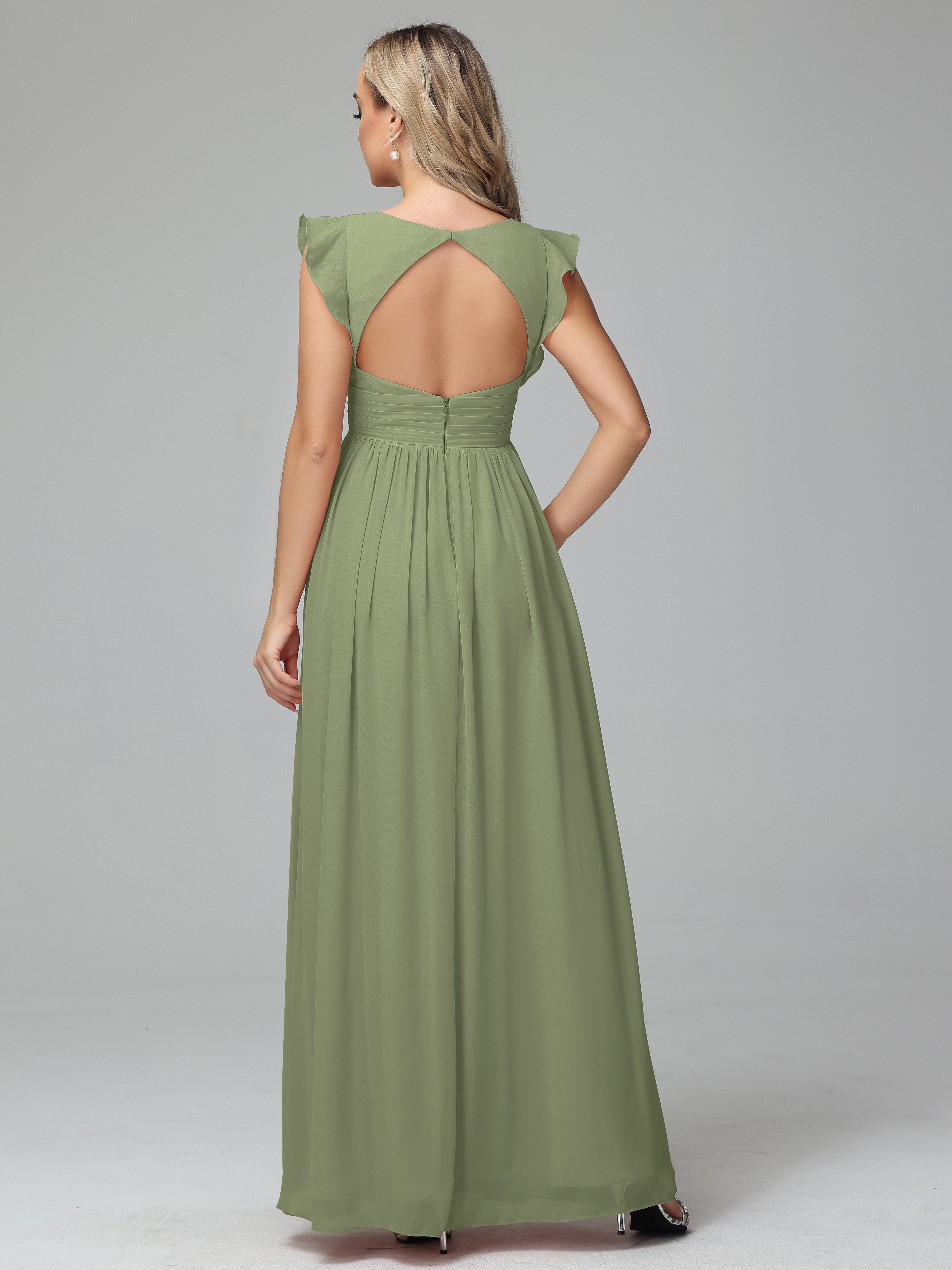 Robes De Demoiselle D'Honneur Olive Trapèze Mousseline Longue Robes Demoiselle D'Honneur